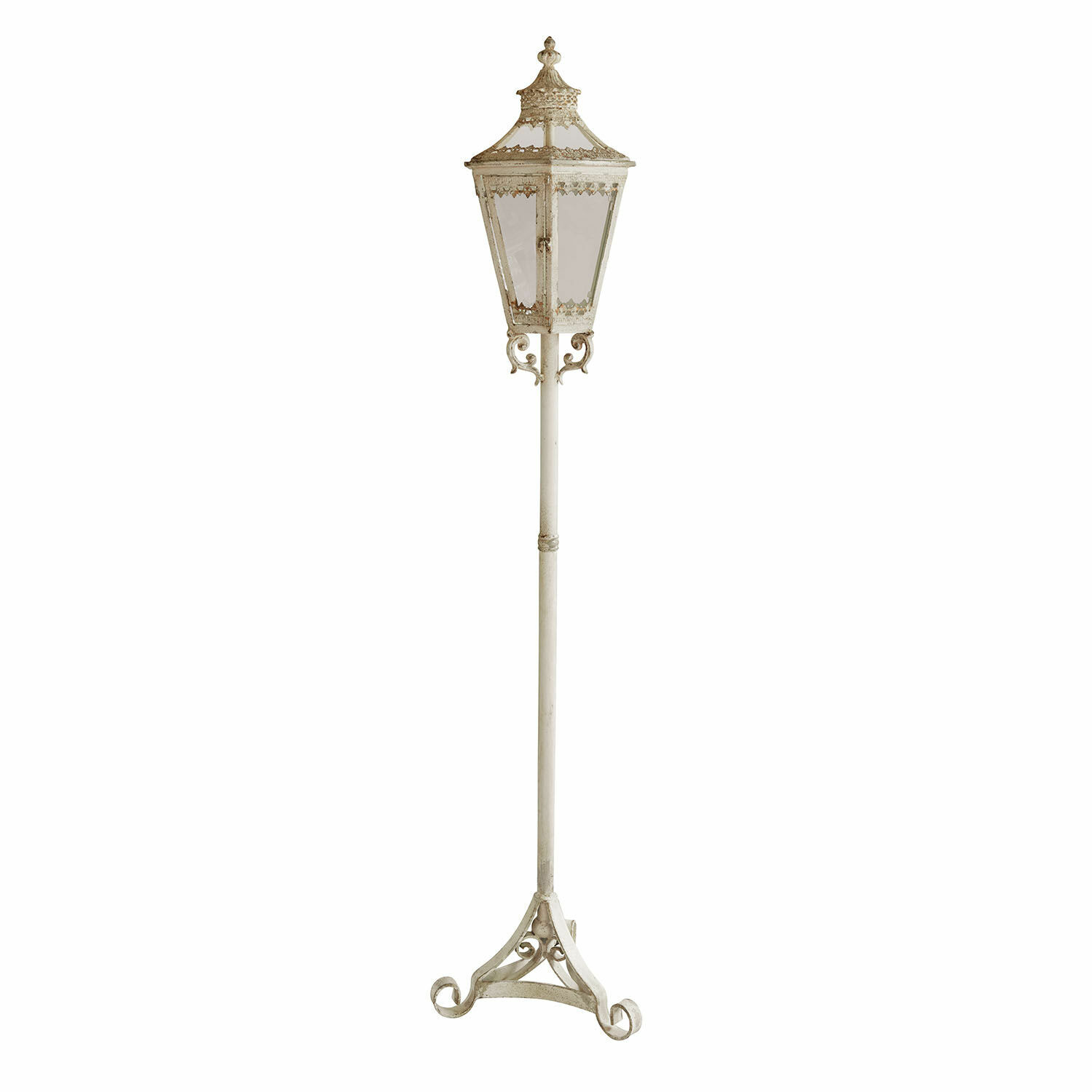 Lantaarn Lumière Élysée Witte metalen tuinlantaarn met decoratieve details en glazen panelen, buitenverlichting