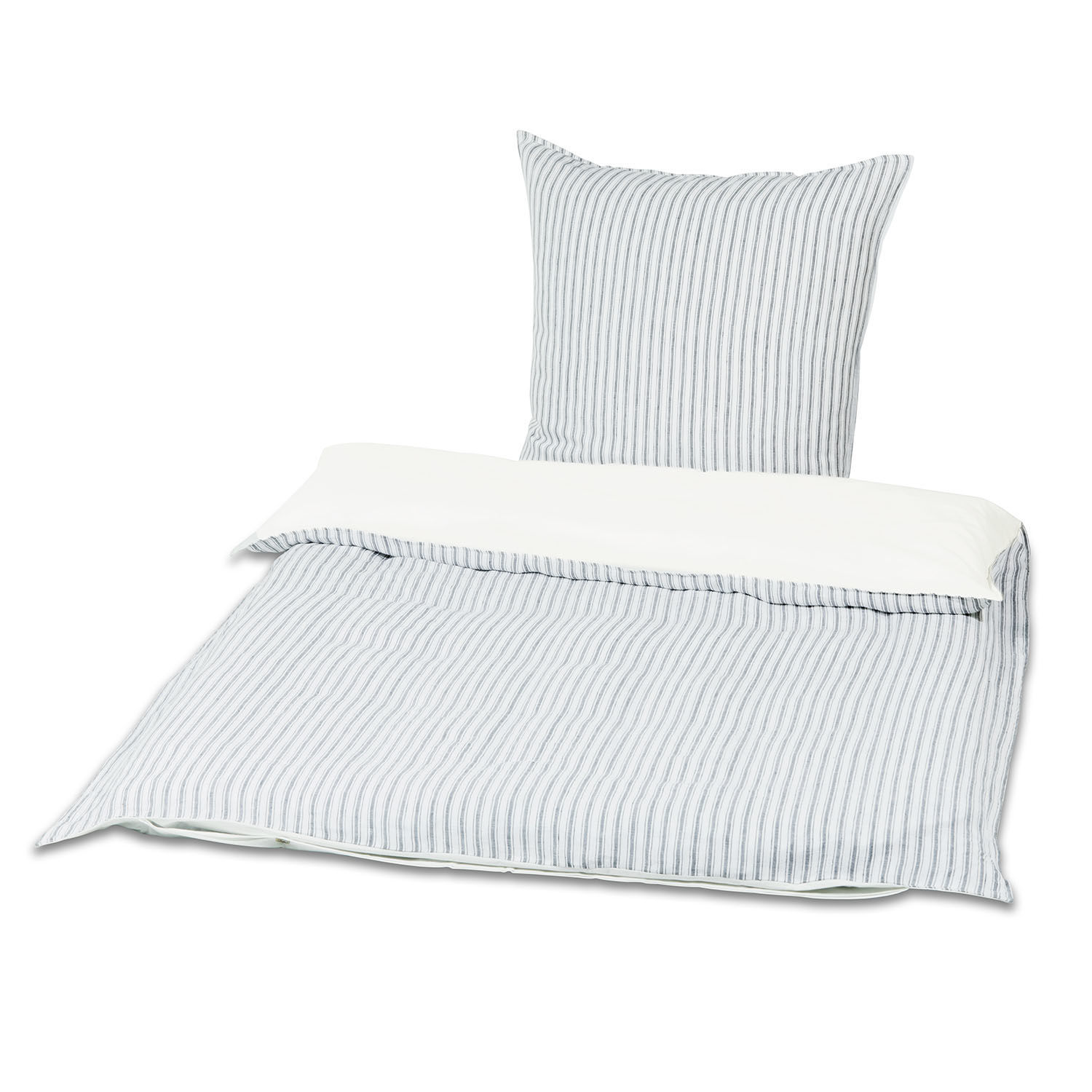 Beddengoed Stripes Katoenen beddengoed met grijze strepen op witte achtergrond, zacht en comfortabel voor slaapkamer