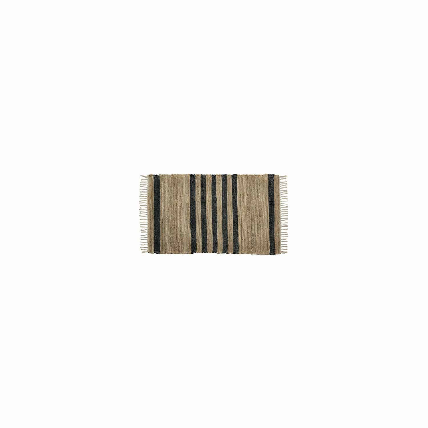 Vloerkleed Orgeval Jute vloerkleed in natuurlijke kleur met zwarte strepen en franjes, woondecoratie