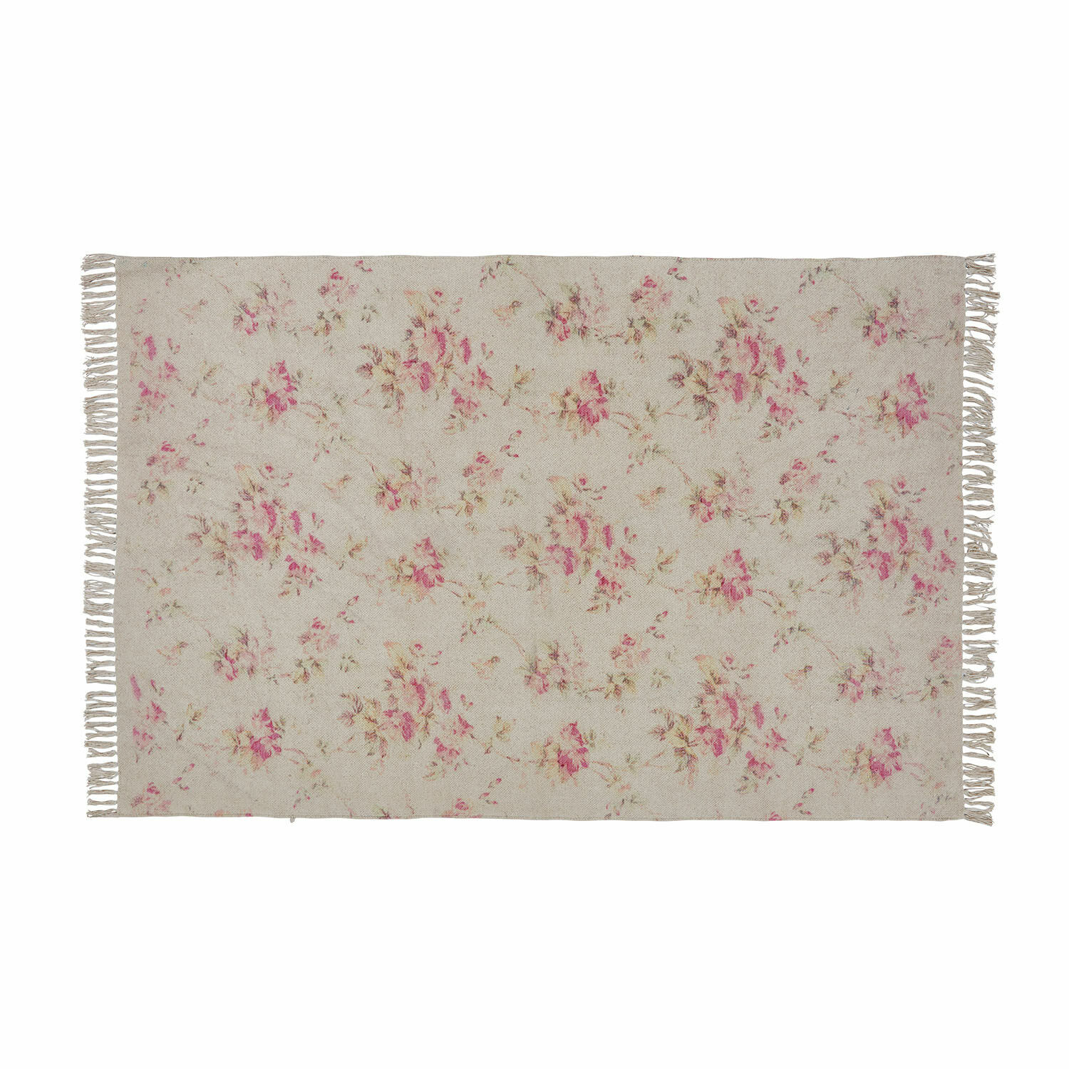 Vloerkleed Ingvi Beige vloerkleed met bloemenpatroon en franjes, zachte decoratieve stof voor woonkamer