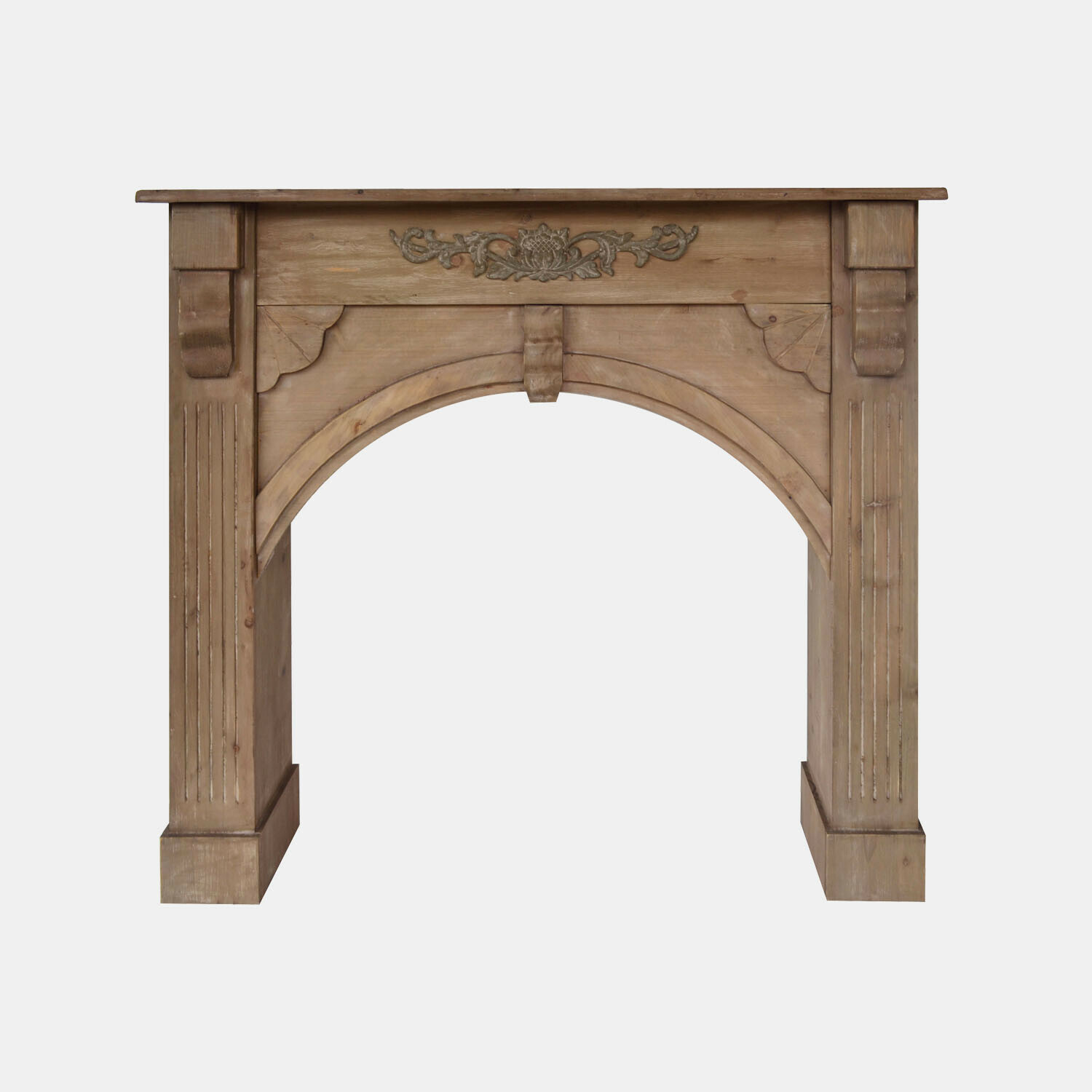 antiekbruin Maxwell schouwconsole van hout in antiekbruin met decoratief houtsnijwerk, vintage stijl