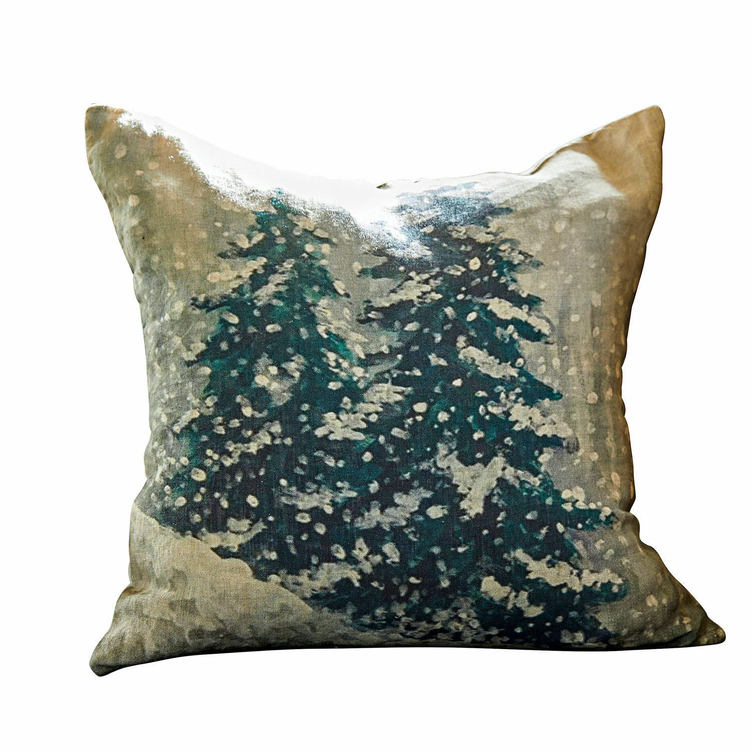 Kussenhoes Mierta Decoratieve linnen kussenhoes met dennenboomprint in winterse kleuren voor interieurdecoratie
