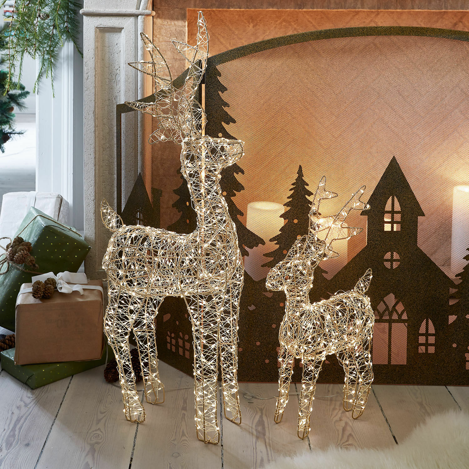 Led-dier set van 2 Lovili Twee decoratieve rendieren van draad met warmwitte LED-verlichting, kerstdecoratie voor binnen