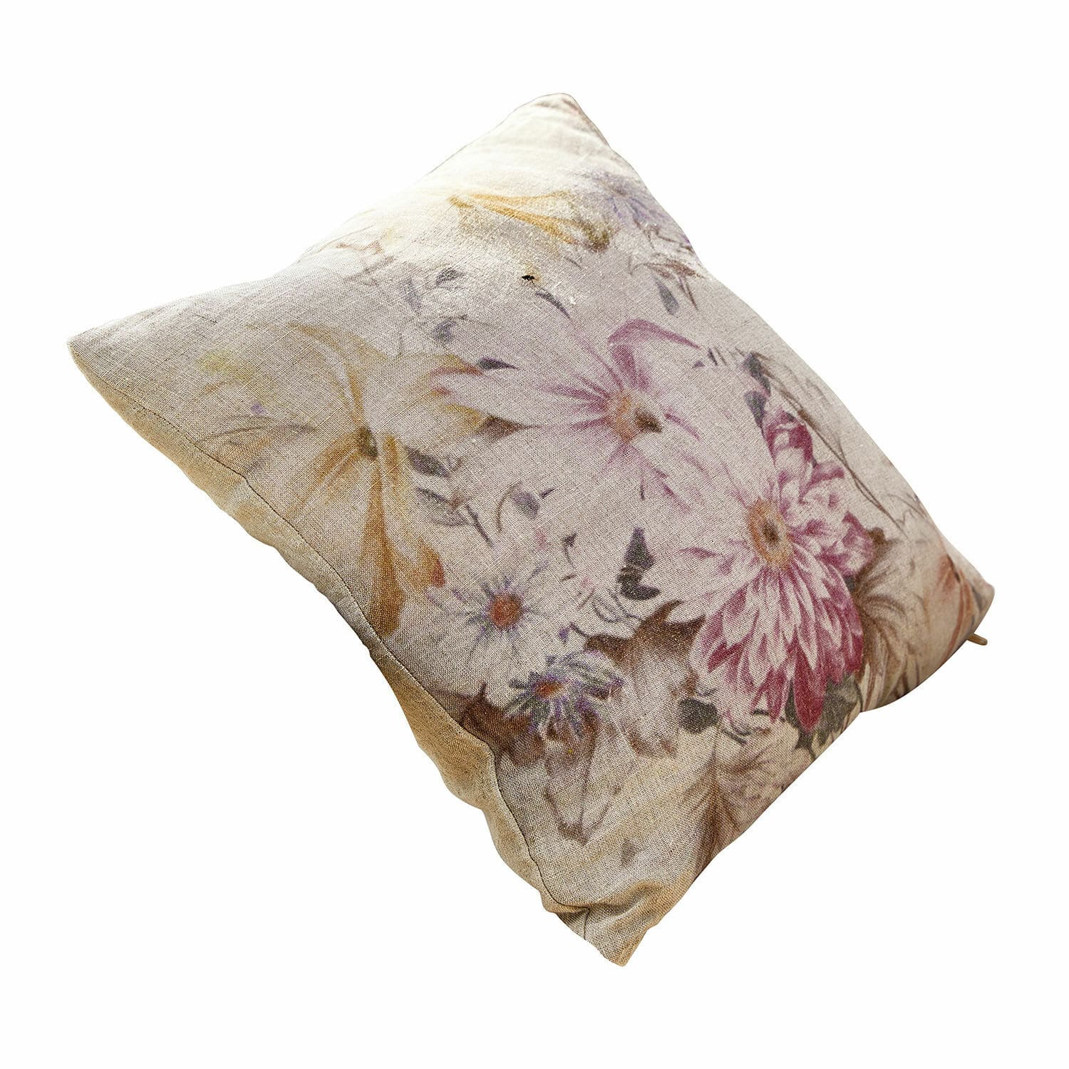 Kussenhoes Evie Decoratief linnen kussen in beige met bloemenprint voor woonkamer en slaapkamer