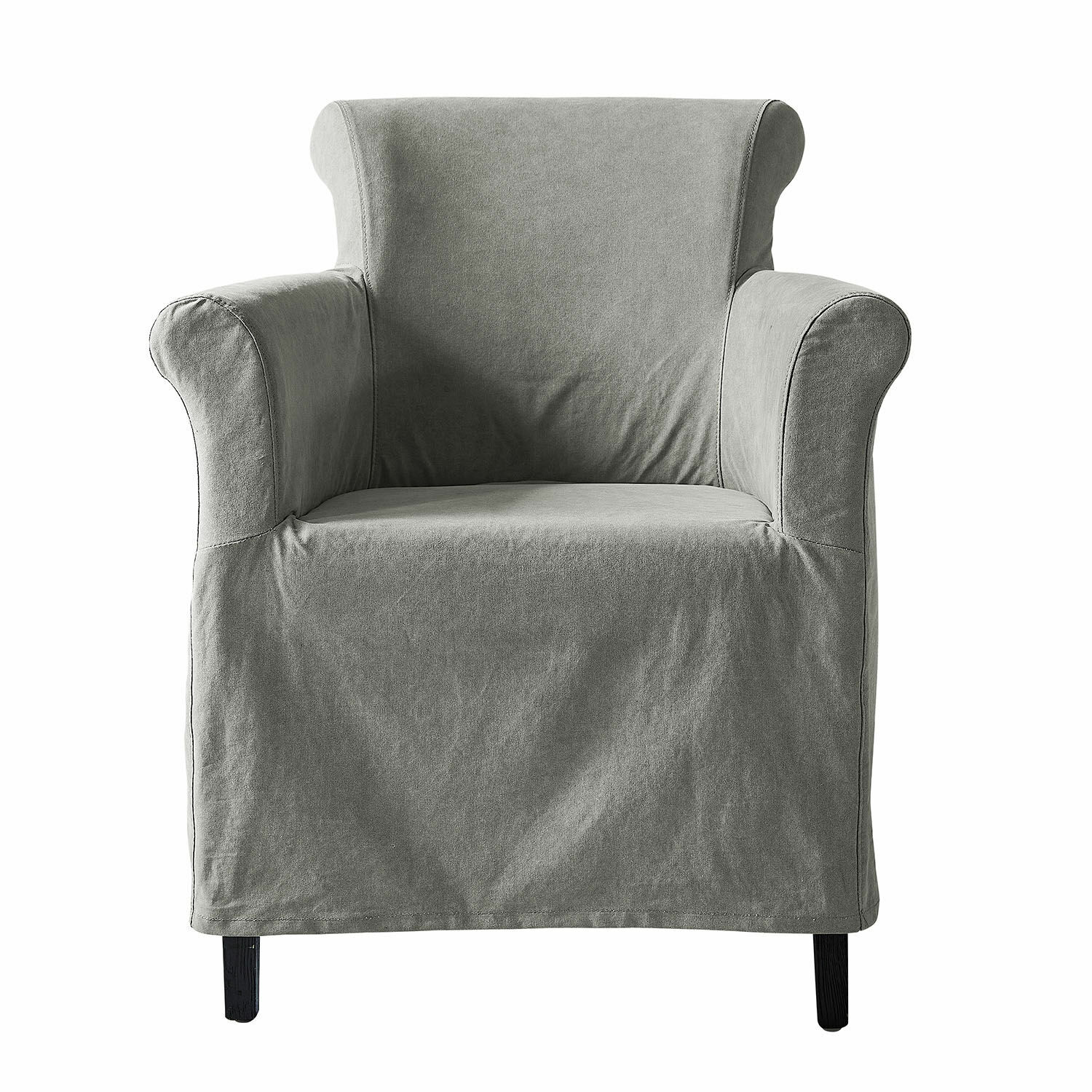 Grijze Chantellese fauteuil van stof met zwarte poten voor comfortabele woonkamer
