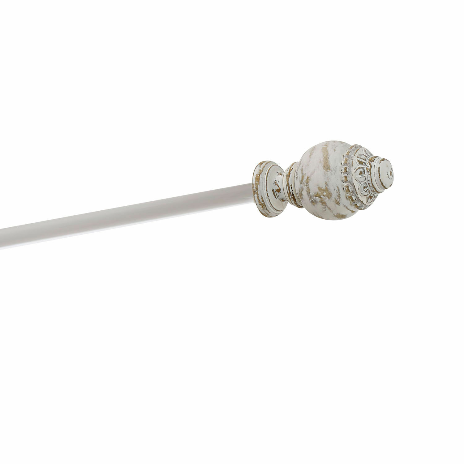 antiekwit Witte, antiek ogende metalen gordijnroede met decoratieve eindknop in vintage stijl