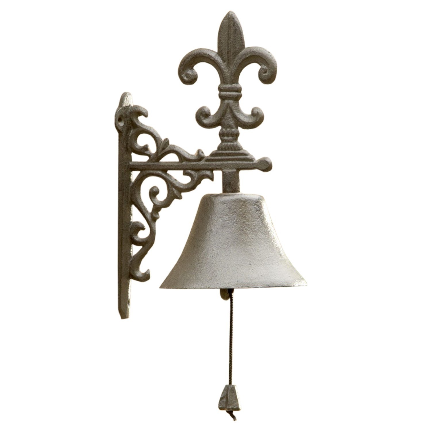 Deurbel Houma Decoratieve wandbel van grijs gietijzer met lelie-motief en trekkoord om te bellen