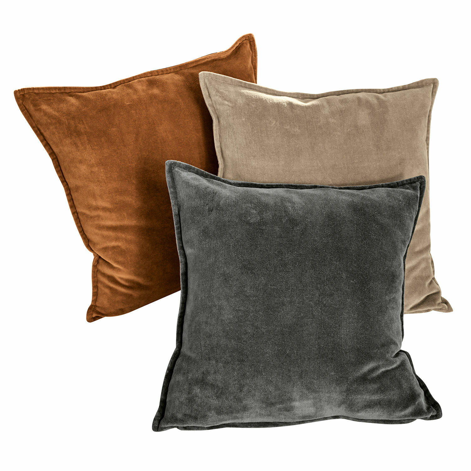 Kussenhoes set van 3 Lumeau Set van drie fluwelen kussens in bruin, beige en grijs voor sfeervolle interieurdecoratie
