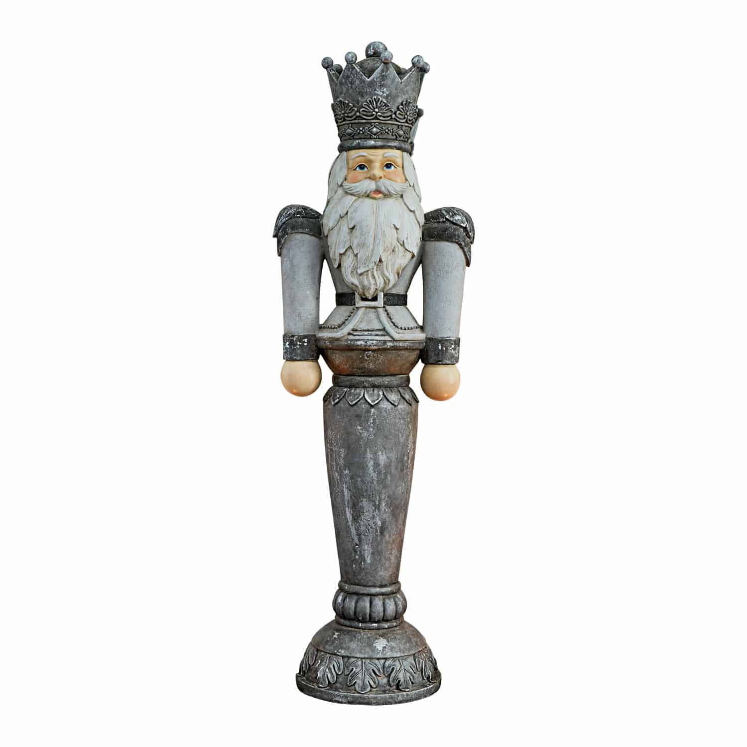 Decoratie figuur Carter Notenkrakerfiguur van metaal in grijs-beige tinten, traditionele kerstdecoratie
