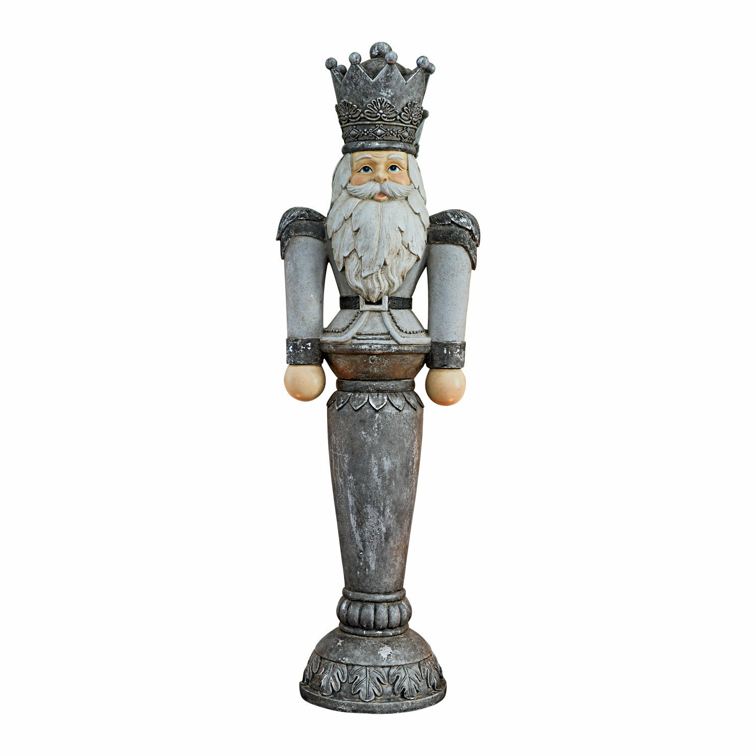 Decoratie figuur Carter Notenkrakerfiguur van metaal in grijs-beige tinten, traditionele kerstdecoratie