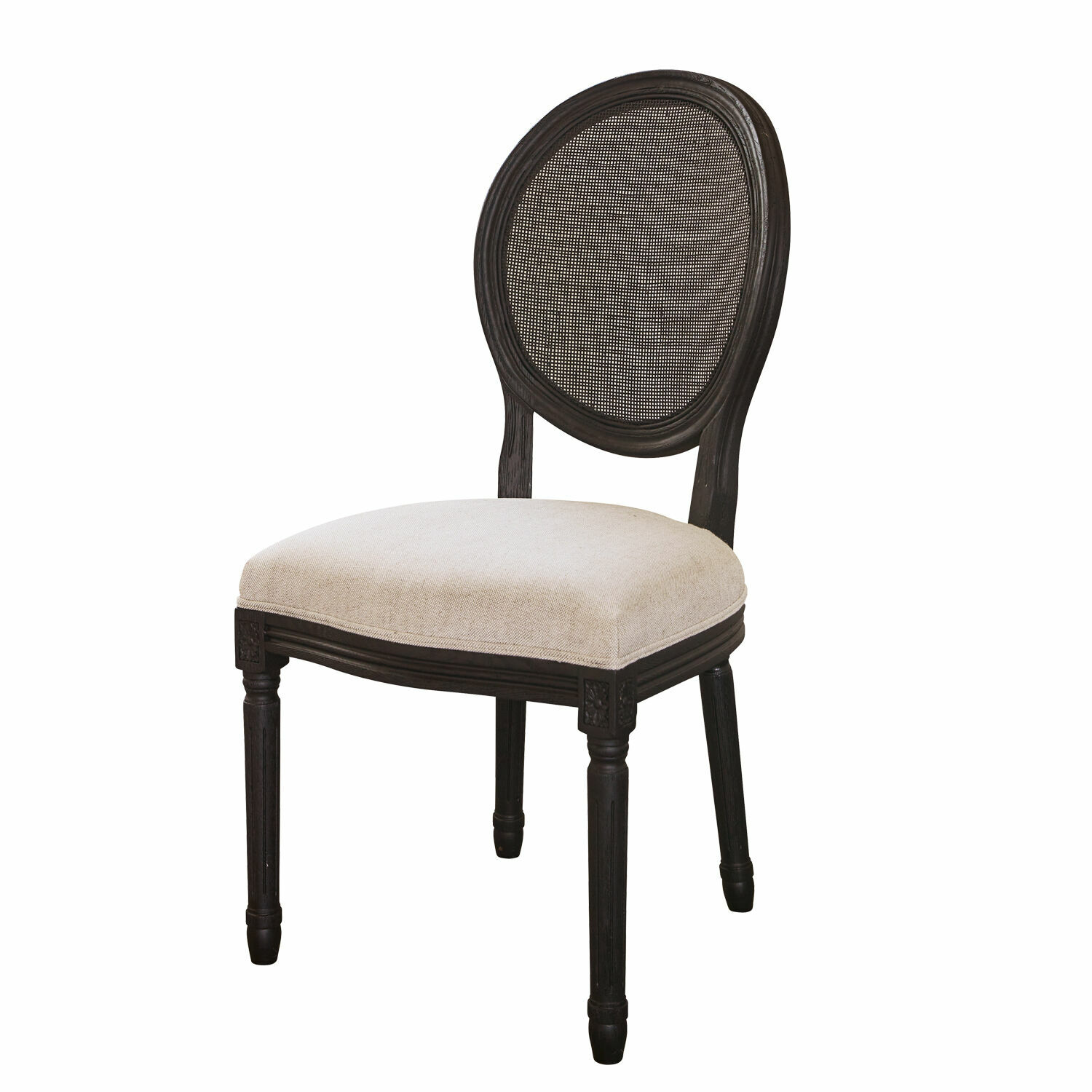 Stoel Danube van zwart hout met witte bekleding, klassiek ontwerp voor woonkamer en eetkamer