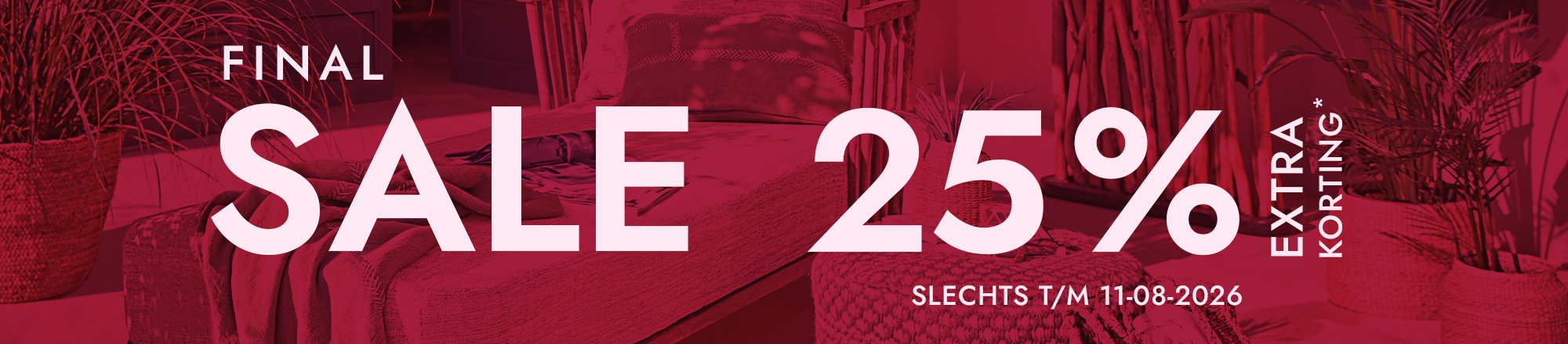 Einduitverkoop 25% korting op woonaccessoires van natuurlijke materialen en textiel