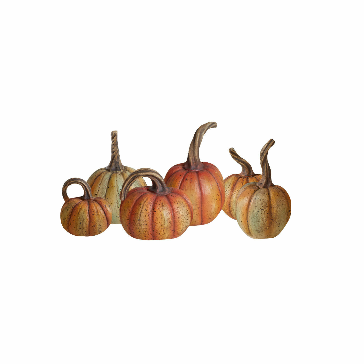 Set van 6 decoratieve Yokane pompoenen in oranje-groene tinten voor herfstdecoratie