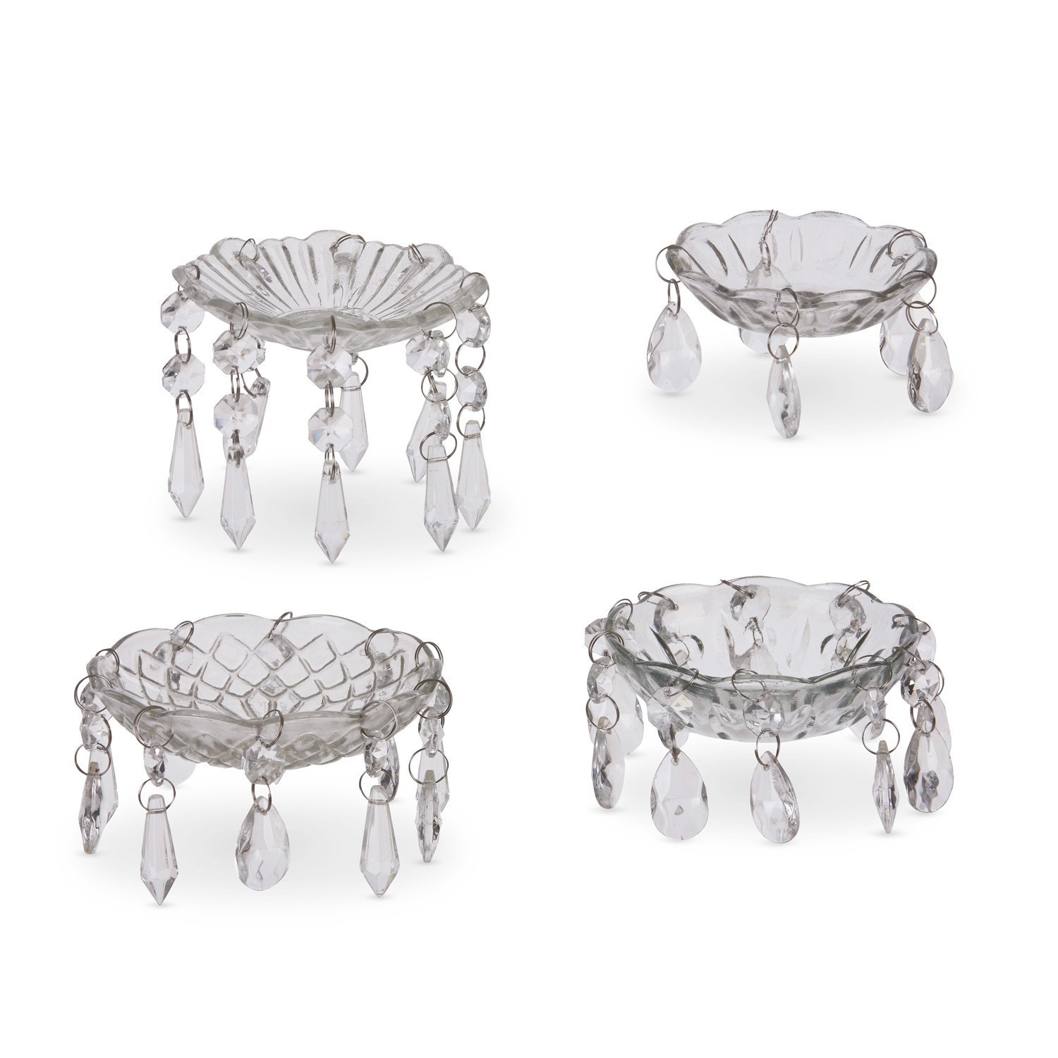 Druppelvanger set van 4 Pontarion Set van vier doorzichtige glazen schaaltjes met decoratieve kristallen hangers