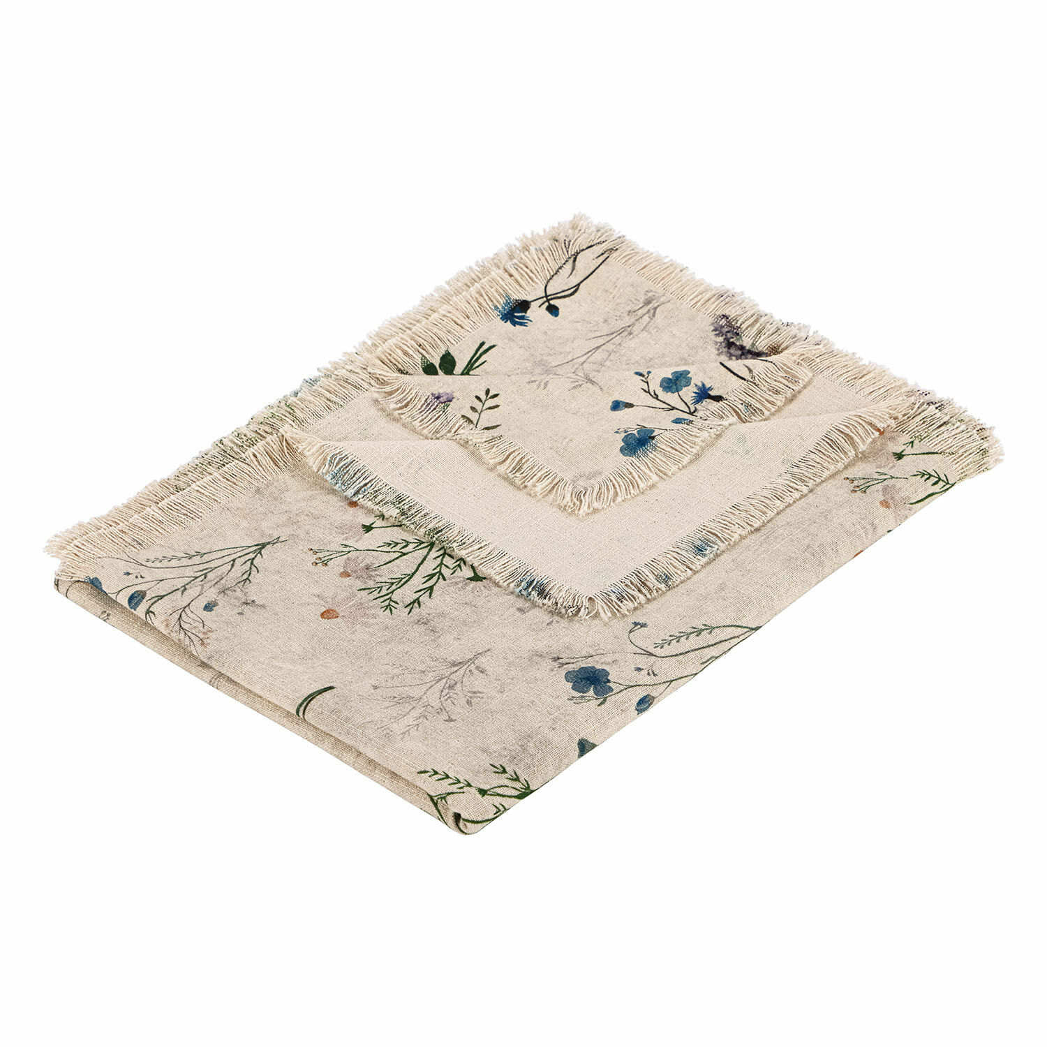 Plaid Cabinda Set linnen servetten in natuurlijke kleur met bloemenprint en franjes, tafeldecoratie