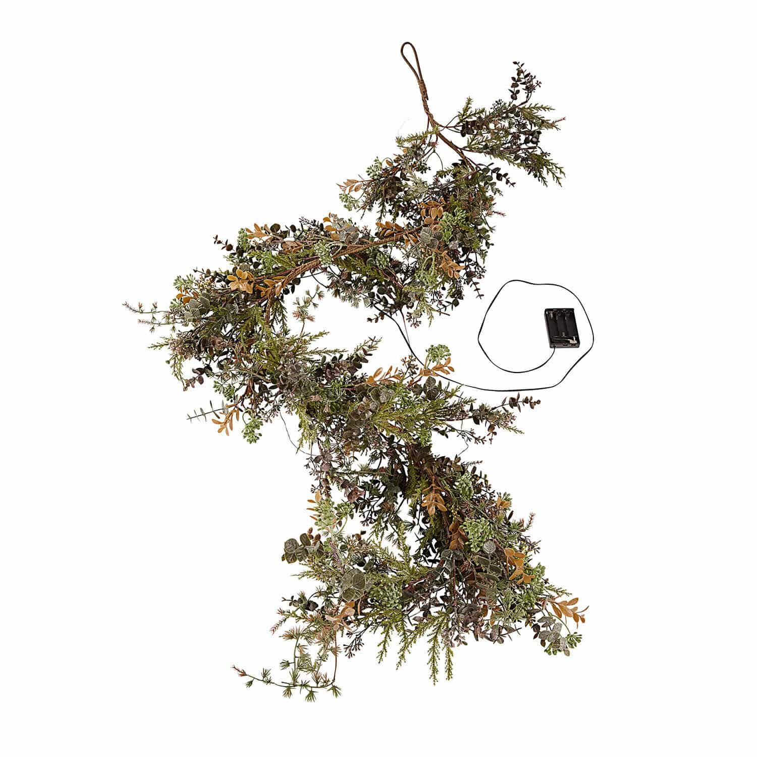 Guirlande Nell Decoratieve slinger van groenbruine bladeren met batterijgevoede LED-verlichting
