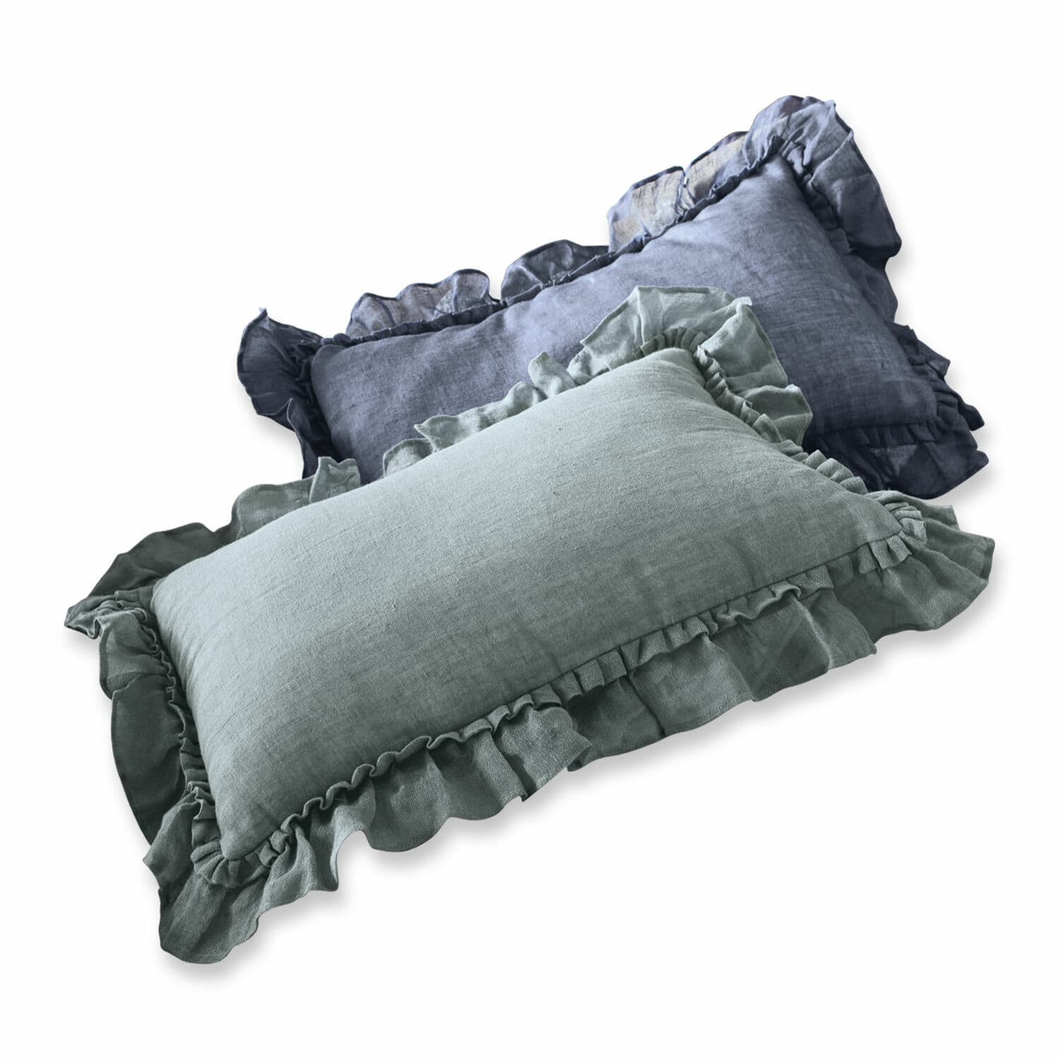 Set van 2 Maelys kussens van linnen in blauw en grijs met ruches voor interieurdecoratie