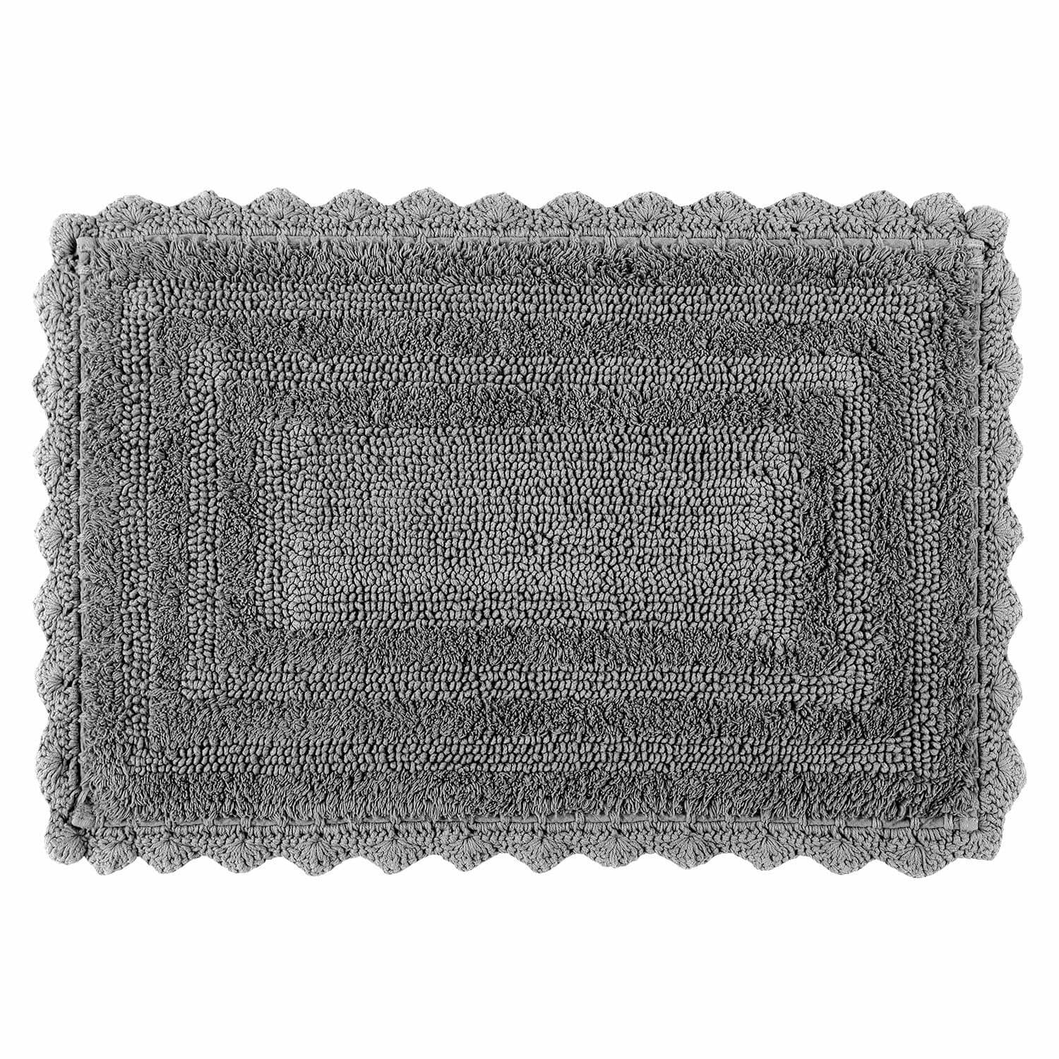Badmat Yalexir Grijze katoenen badmat met decoratieve rand, zacht en absorberend, ideaal voor badkamer