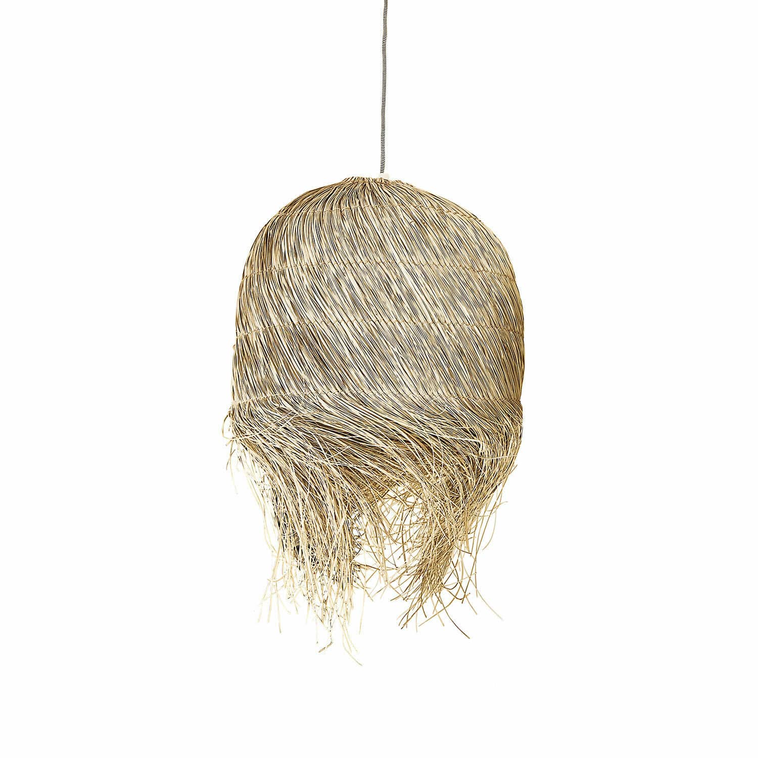 Lampenkap Little Shereena Hanglamp van natuurlijk beige rattan met decoratieve franjes, boho stijl