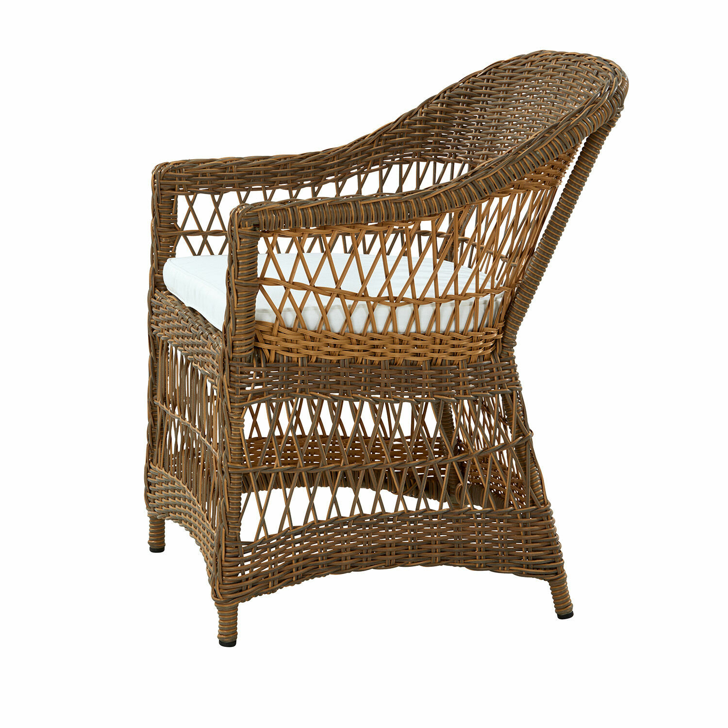 Fauteuil Garden Grove Bruine rotan stoel met wit kussen, geschikt voor woonkamer of tuin