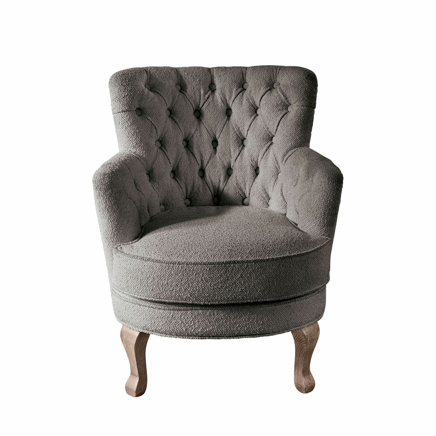 grijs Grijze Calgary fauteuil van stof met gestikte rugleuning en houten poten voor woonkamer