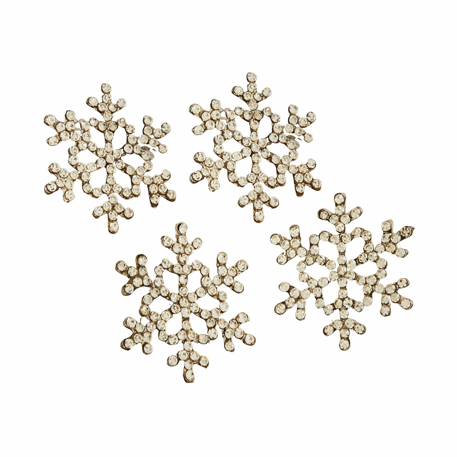 Deoratiepin set van 4 Volexi Set van vier gouden sneeuwvlokdecoraties met kristallen voor feestelijke versiering
