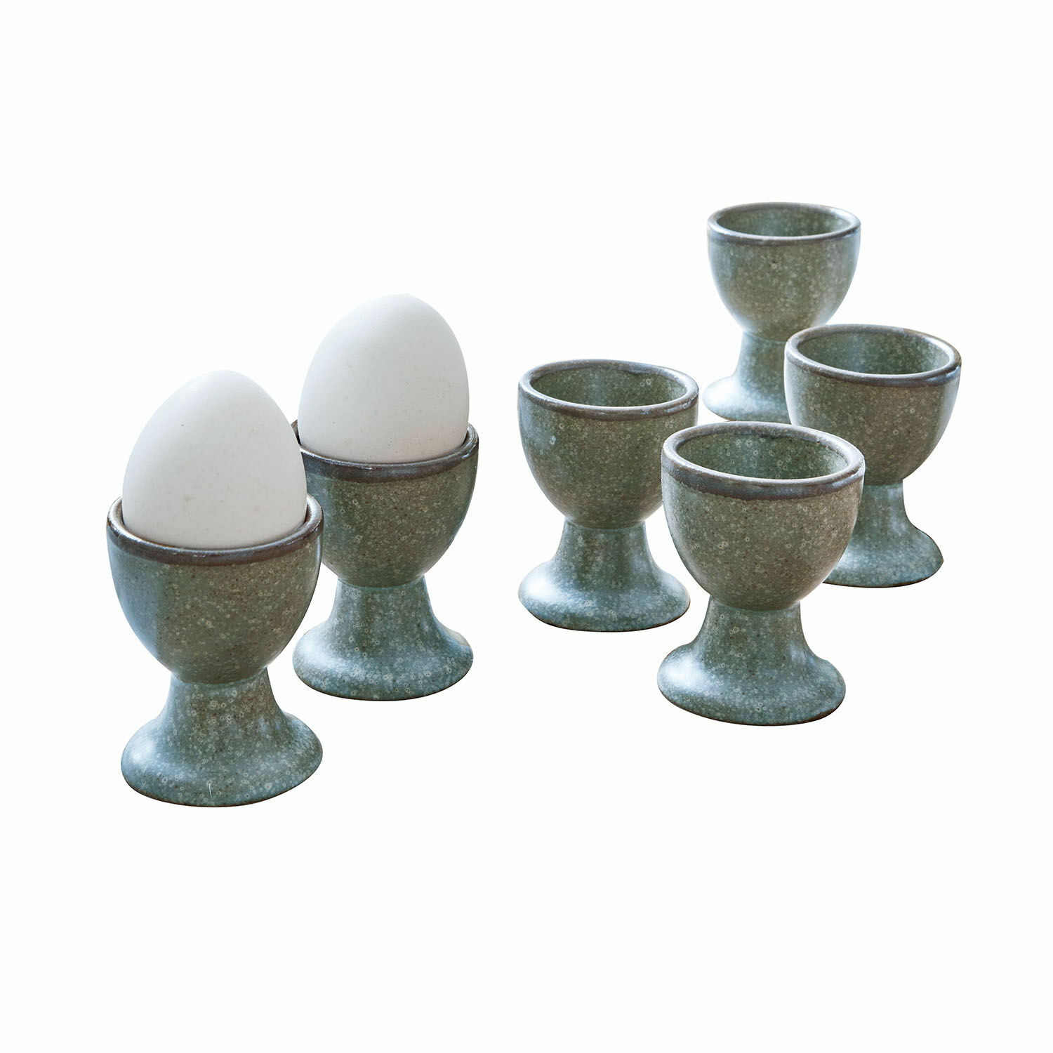 turquoise/bruin Set van 6 keramische eierdopjes Biarritz in turquoise en bruin voor de keuken