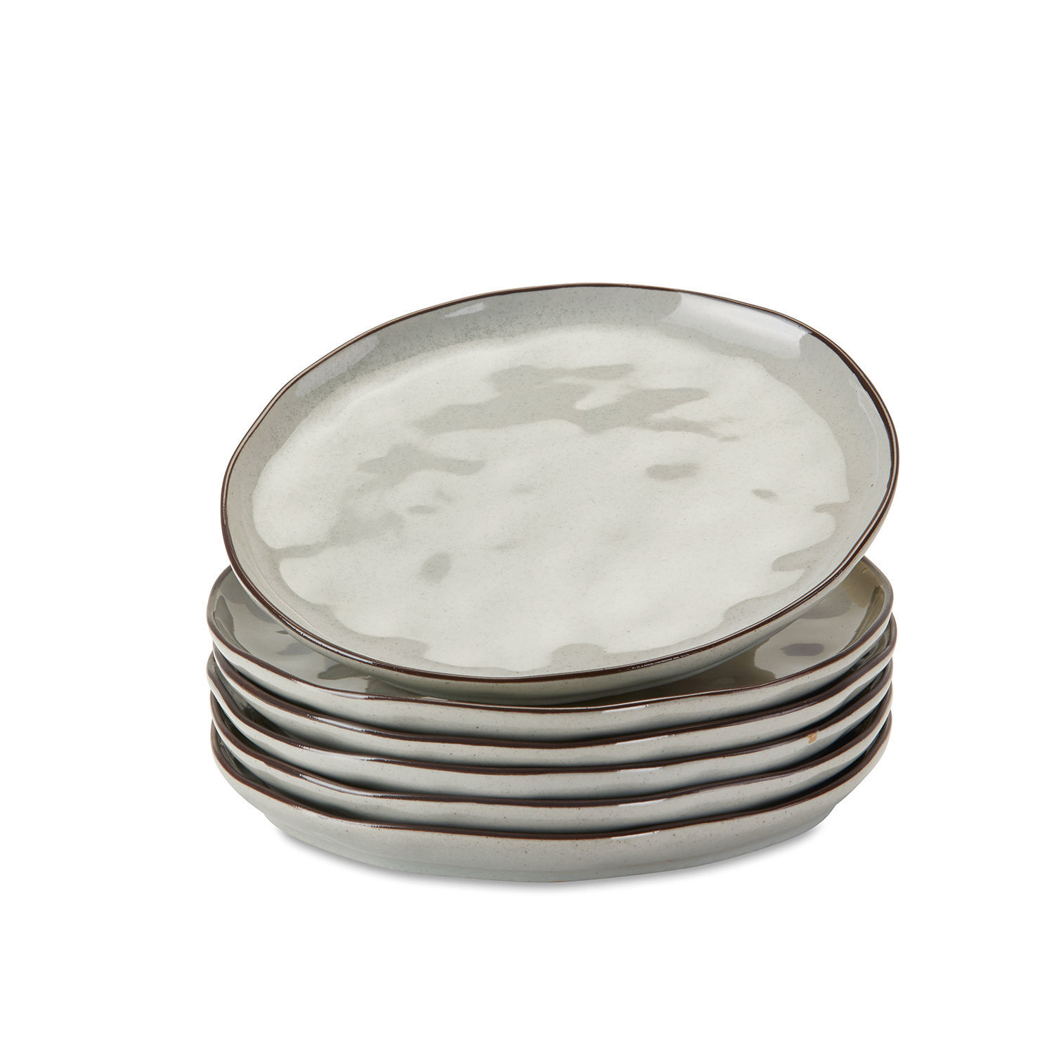 Dessertbordje set van 6 Biarré Set van zes crème keramische borden met bruine rand voor het serveren van maaltijden