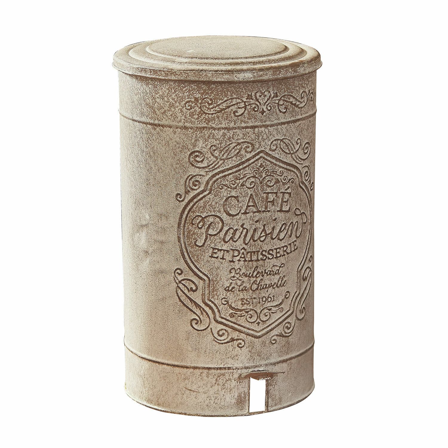 Afvalemmer Flistar Vintage metalen prullenbak in beige met opschrift Café Parisien voor keuken of café