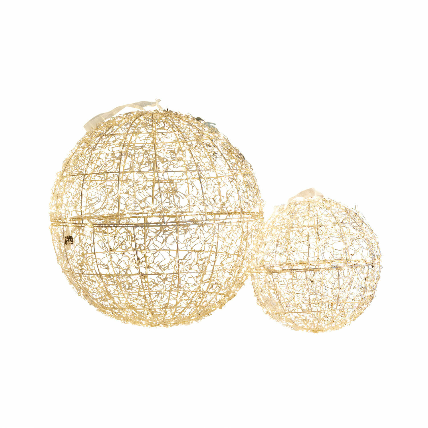 Ledbol set van 2 Ambertin Twee decoratieve gouden draadballen met verlichting, geschikt voor interieurdecoratie en sfeerverlichting.