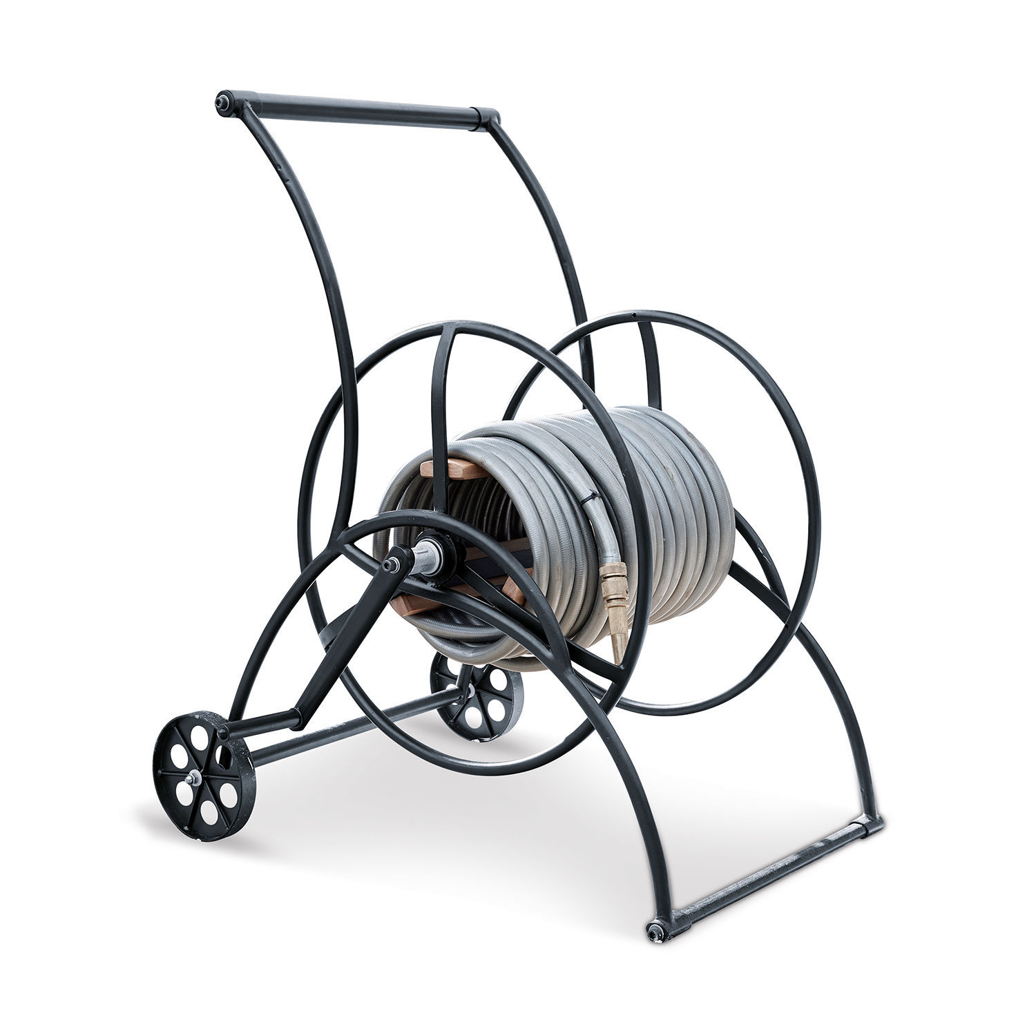 Haspelkar Middleby Zwarte metalen tuinslangwagen met grijze slang voor eenvoudig tuinieren