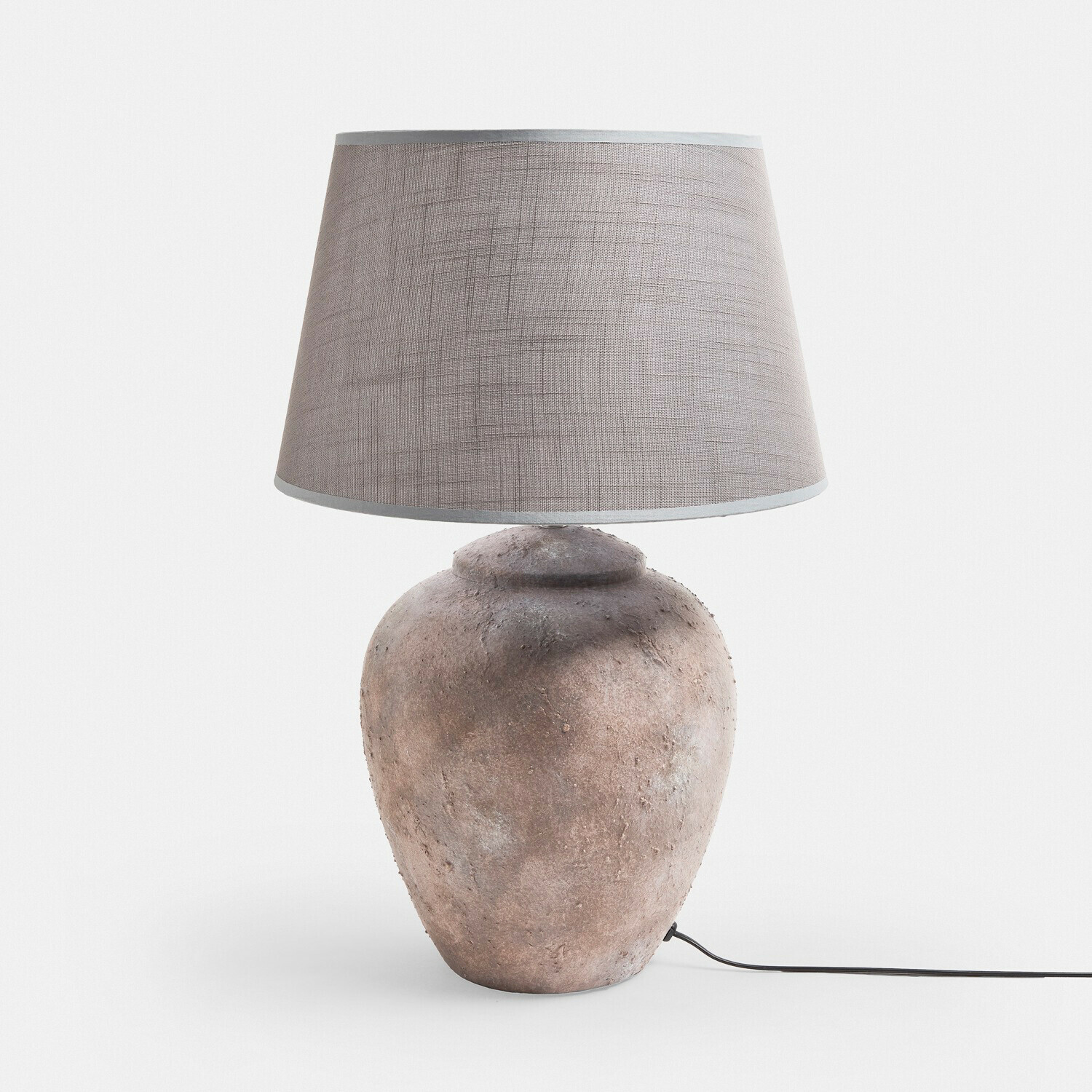Tafellamp Kelvador Tafellamp met bruine keramische voet en beige stoffen kap met structuur