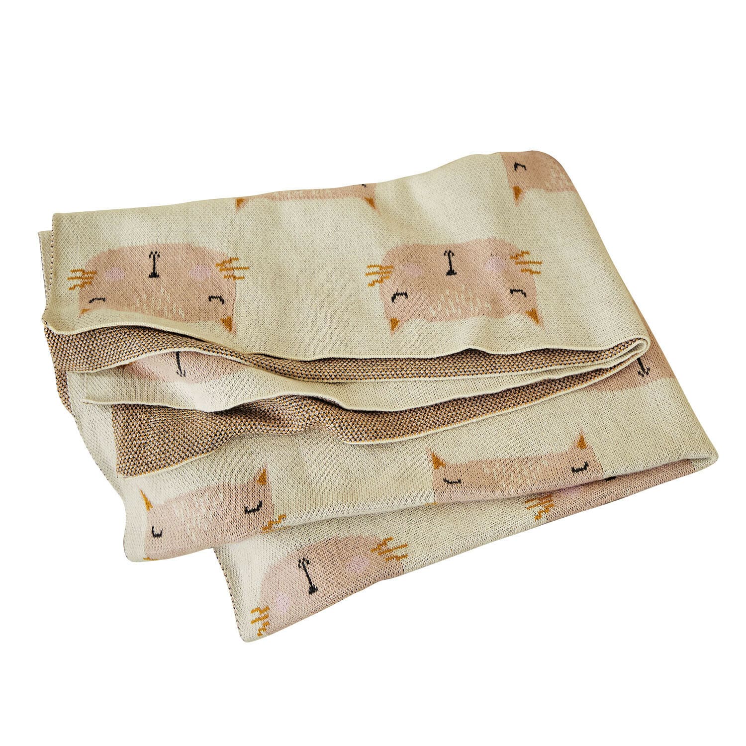Huisdierendeken Layouna Beige zachte deken met pastel kattengezicht patroon, decoratief en comfortabel