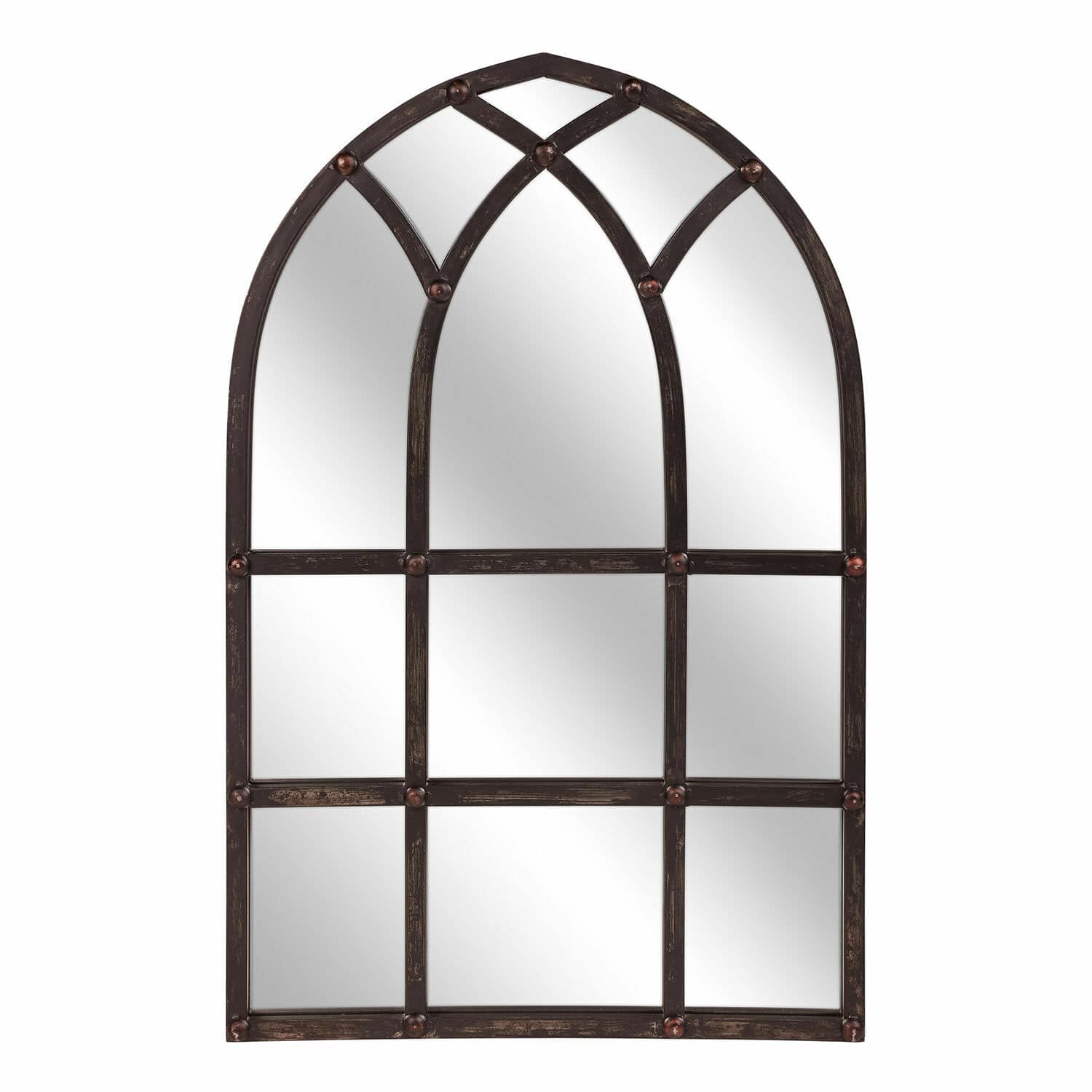 Spiegel Aprique Wandspiegel met donkerbruim metalen frame en decoratief boogpatroon voor interieurdecoratie