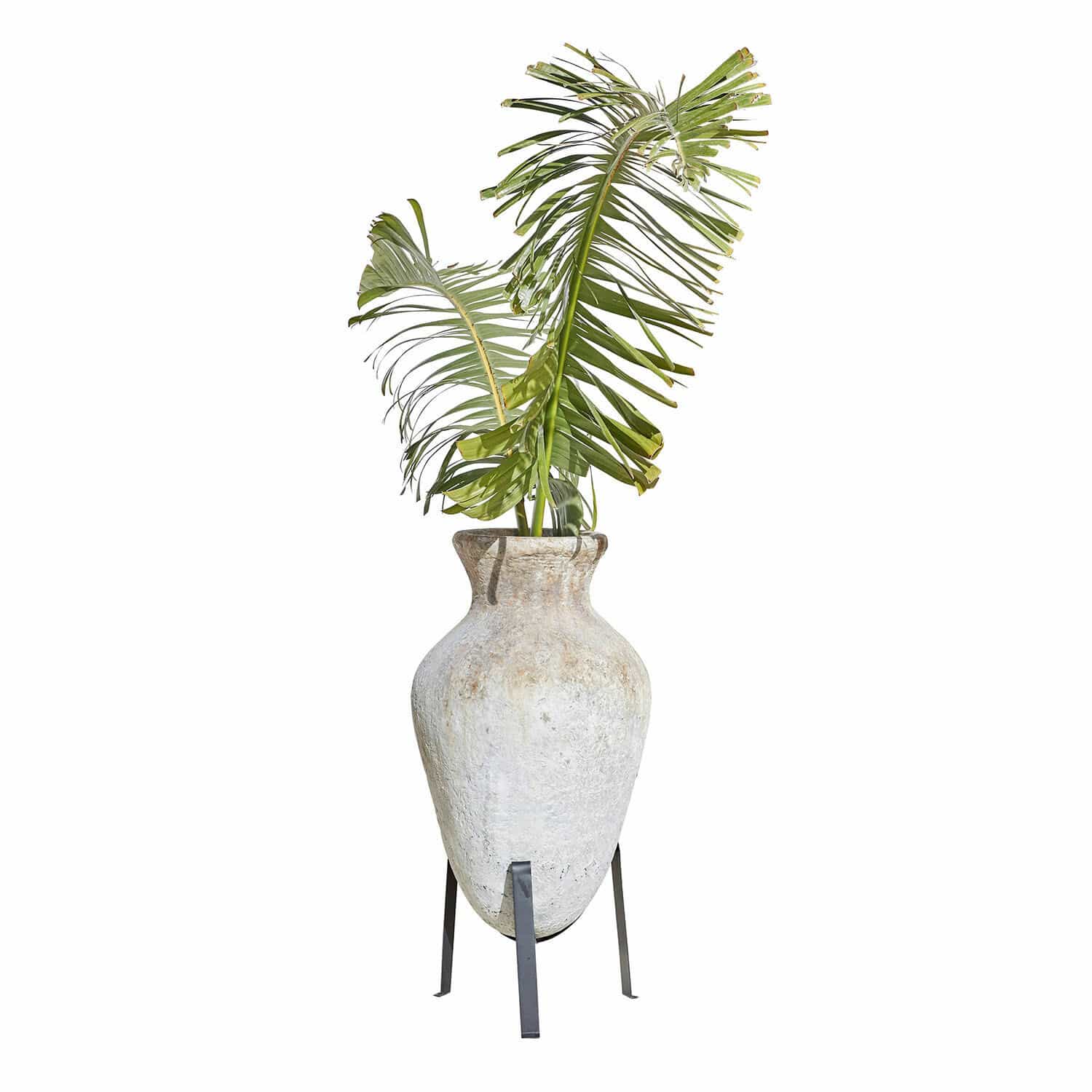 Sierpot Tearce Grote witte keramische vaas op metalen standaard met groene decoratieve bladeren