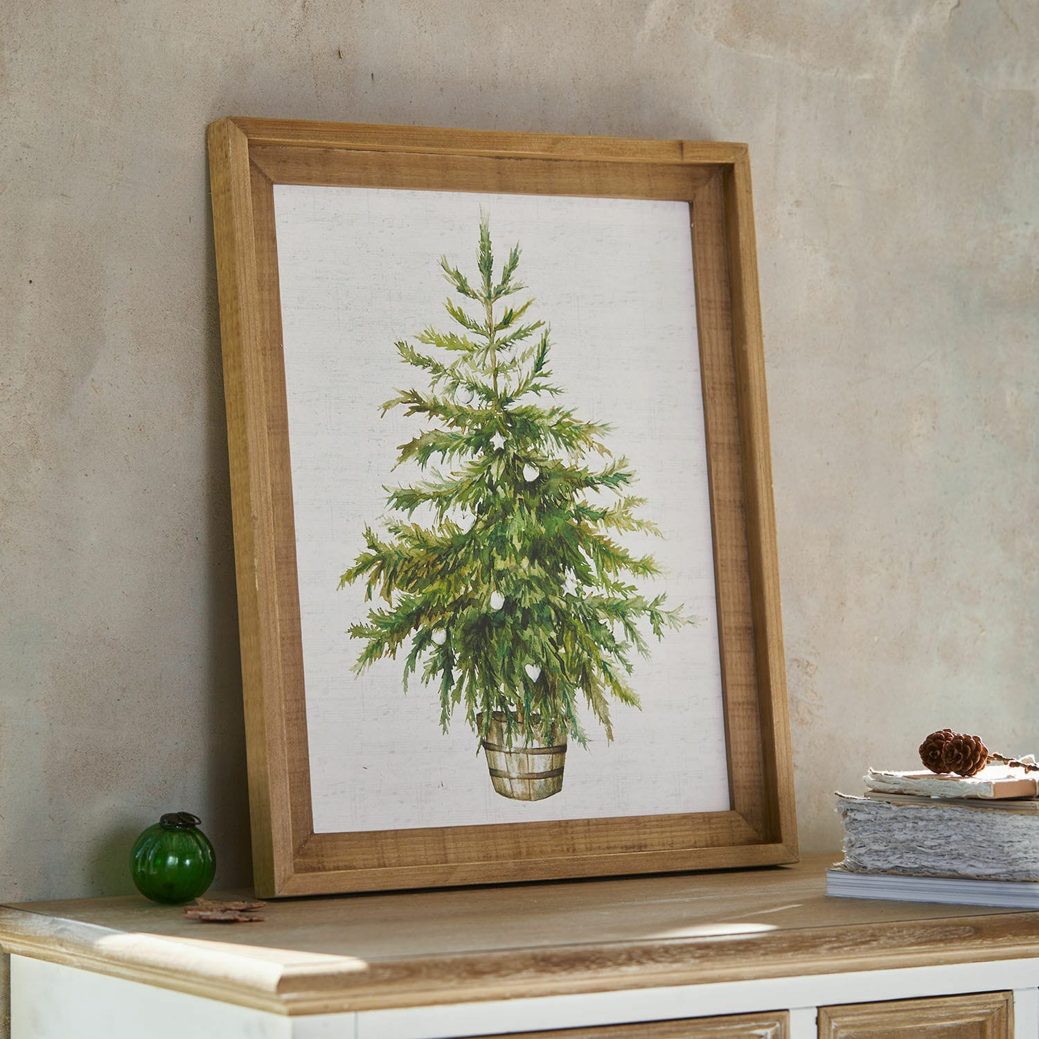 Afbeelding Nadirah Schilderij met groene boom in lichte houten lijst, natuurlijke wanddecoratie voor interieur