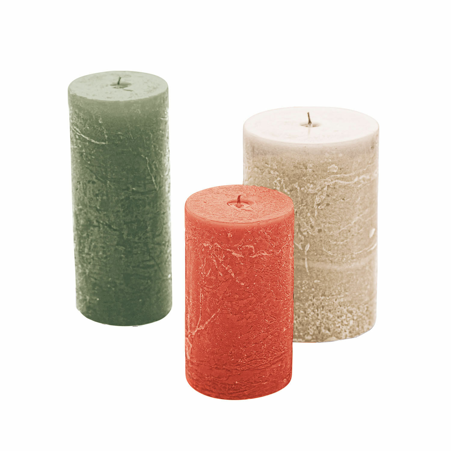 beige/groen/oranje Set van 3 Pretin kaarsen in beige, groen en oranje met wasachtige textuur voor decoratie