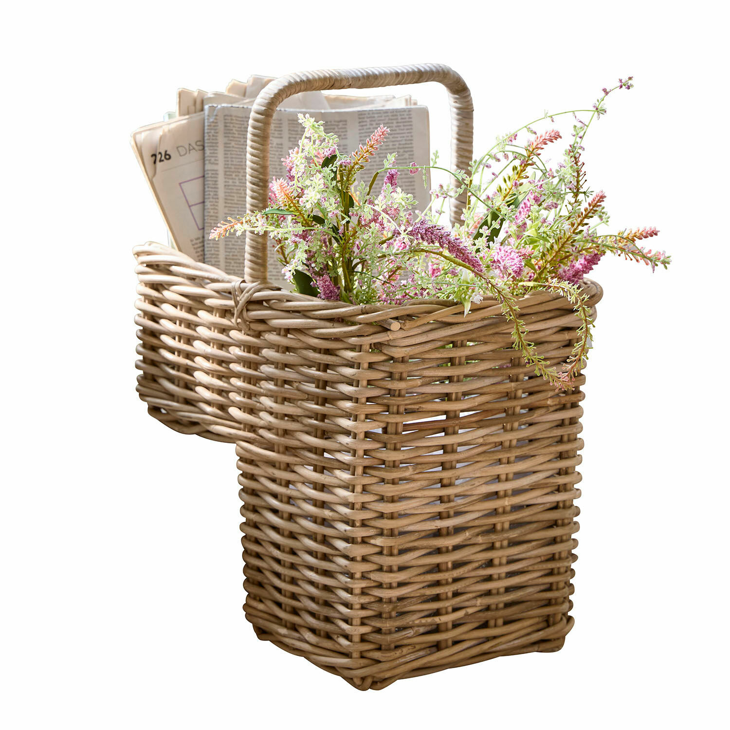 Mand Merveillette Fietskorf van natuurlijke wilg met bloemen en kranten, praktische fietsaccessoire