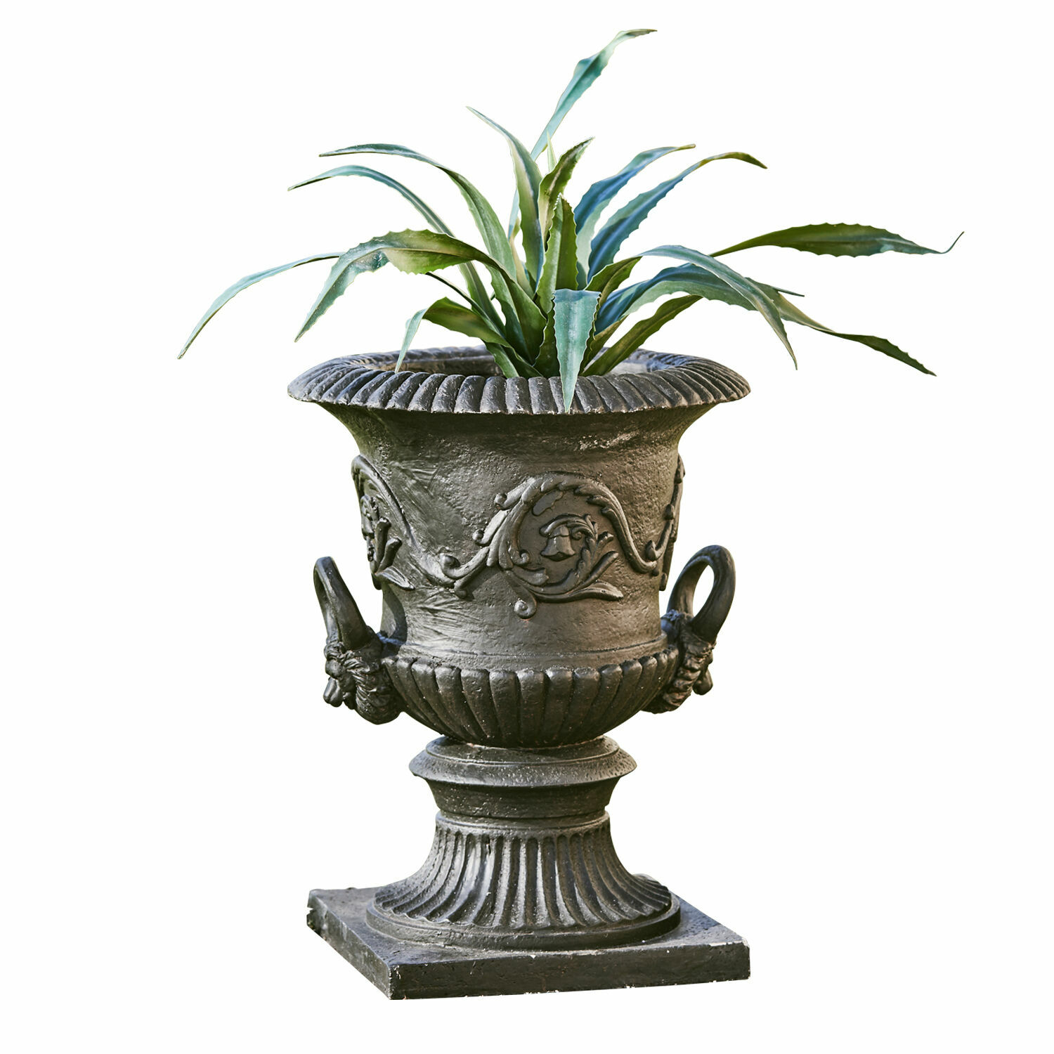 Amfoor Joselyn Zwarte kunststof bloempot met groene plant, decoratie voor tuin en terras