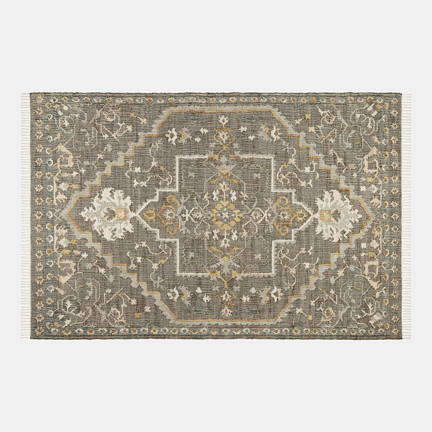 Oosterse vloerkleed in grijs- en beigetinten, zacht decoratief materiaal voor woonkamer