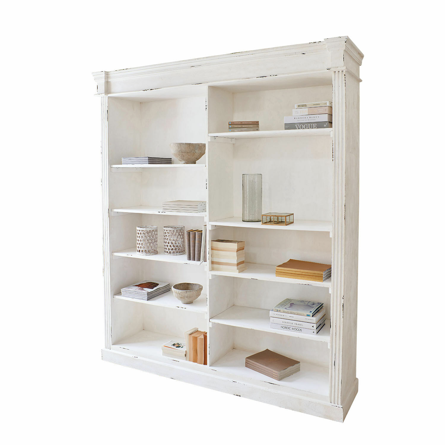 Open kast Barrow Creek Witte houten kast met planken en decoraties, meubel voor opslag en interieurinrichting