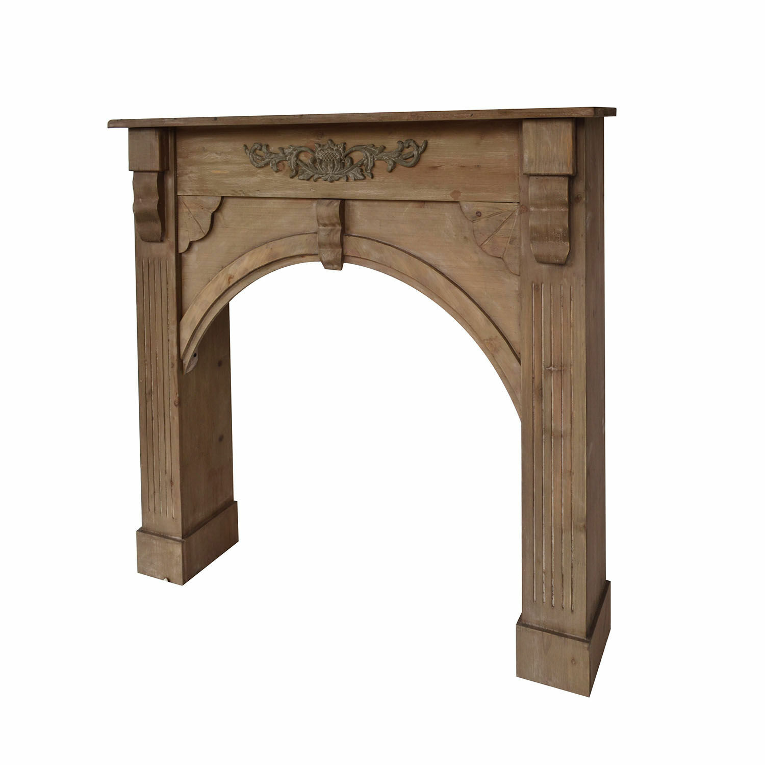 Haardschouw Maxwell Houten schoorsteenmantel met gesneden details in natuurlijke houtkleur voor interieurdecoratie