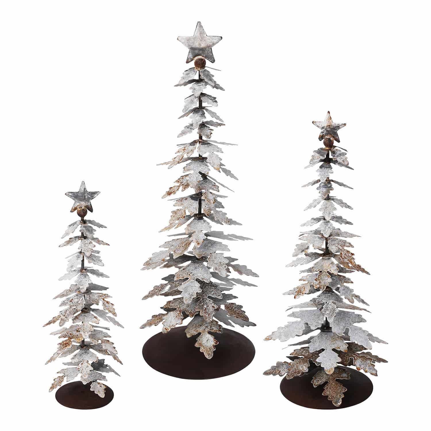 Sierboom set van 3 Laruns Set van drie metalen decoratieve kerstbomen met sterren, zilverbruine kerstversiering