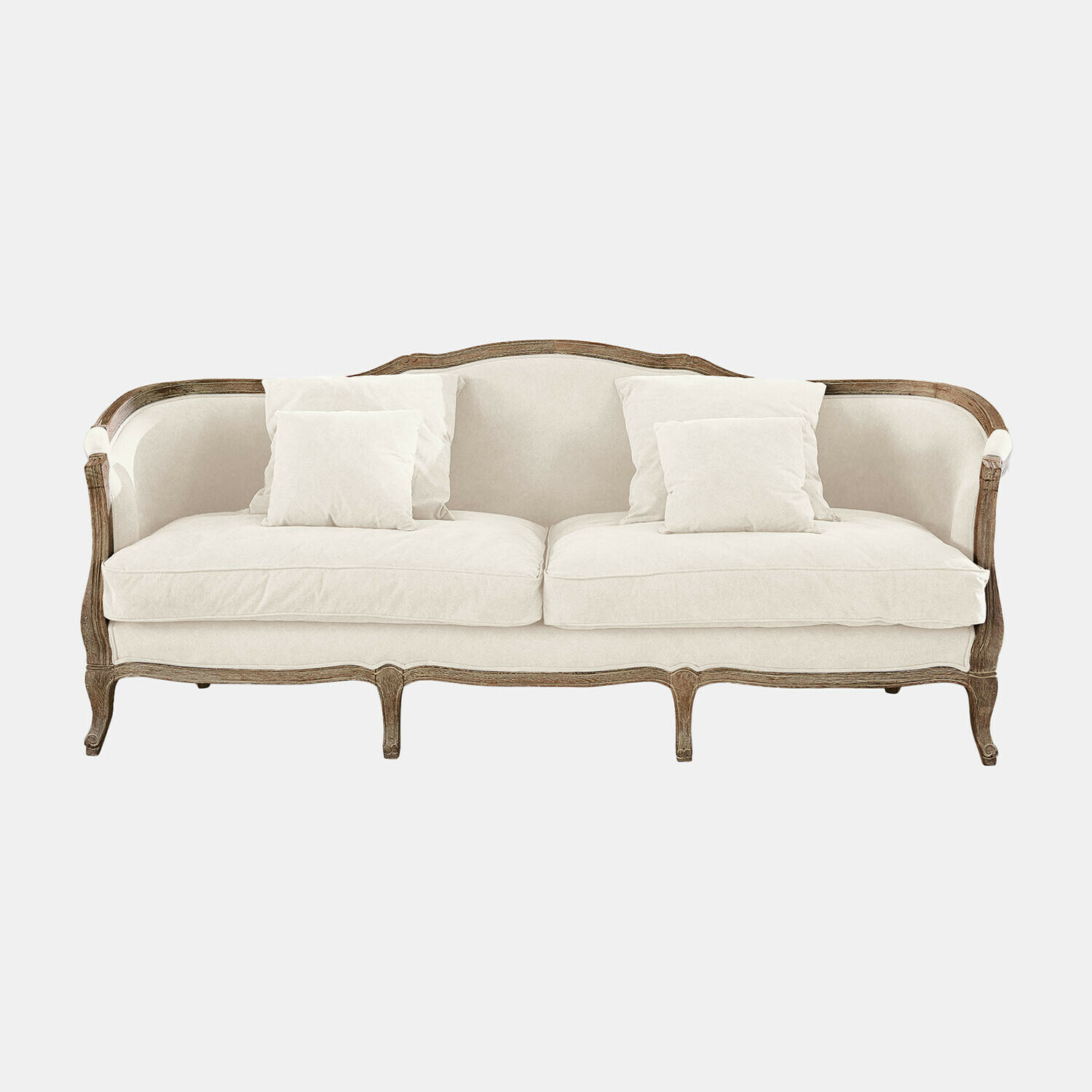 crème Crèmekleurige Monneville bank met houten frame en zachte kussens voor woonkamer