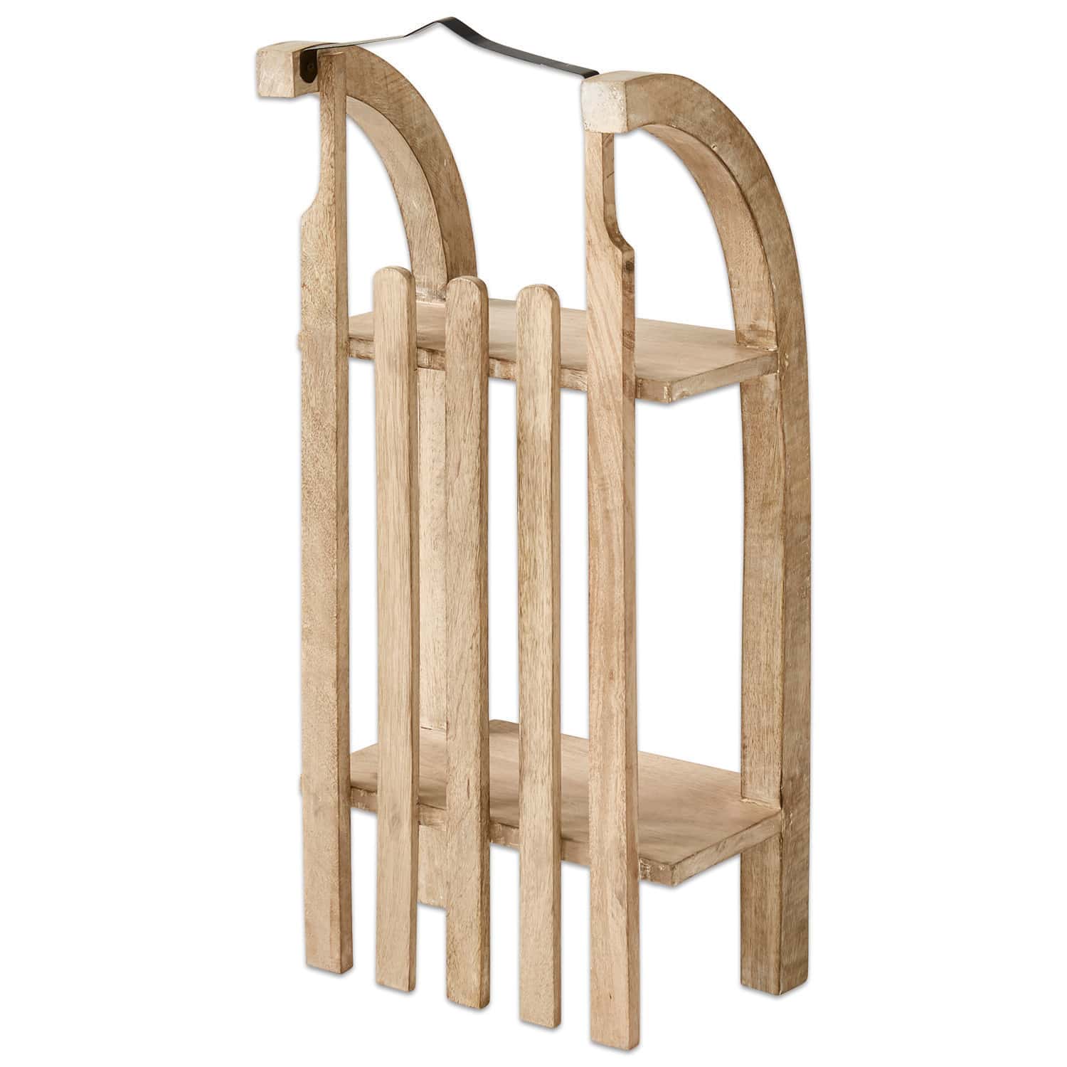 Decoratieve slee Renier Houten houtrek met twee planken en metalen handvat in natuurlijke kleur voor houtopslag