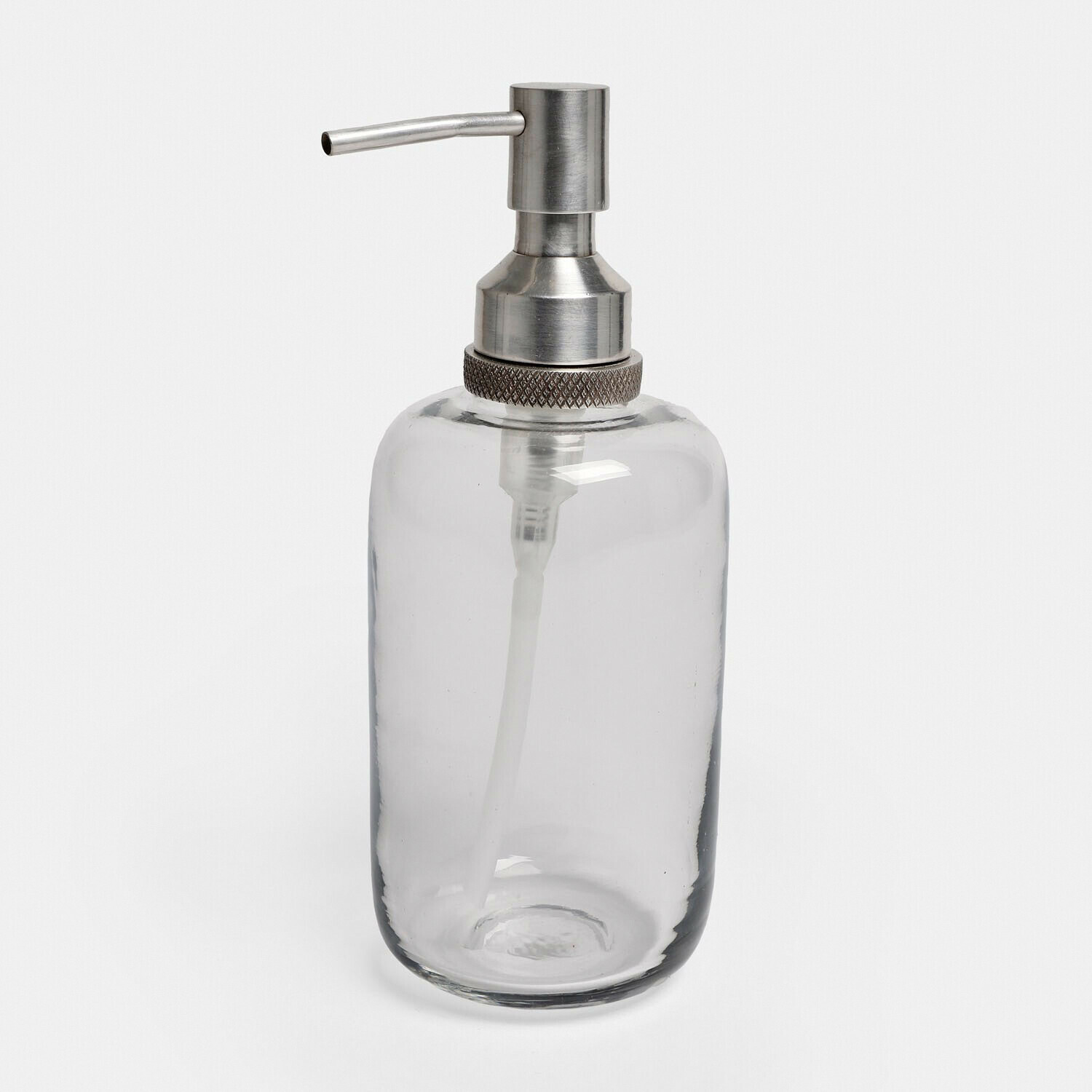 Zeeppompje Linsted Transparante glazen dispenser met zilveren metalen pomp voor zeep of vloeistof