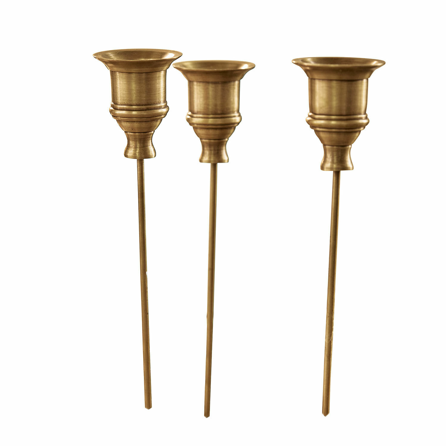 Insteekkaarsenhouder set van 3 Lalley Set van drie messing kaarsenhouders op lange pinnen voor tuin- en interieurdecoratie