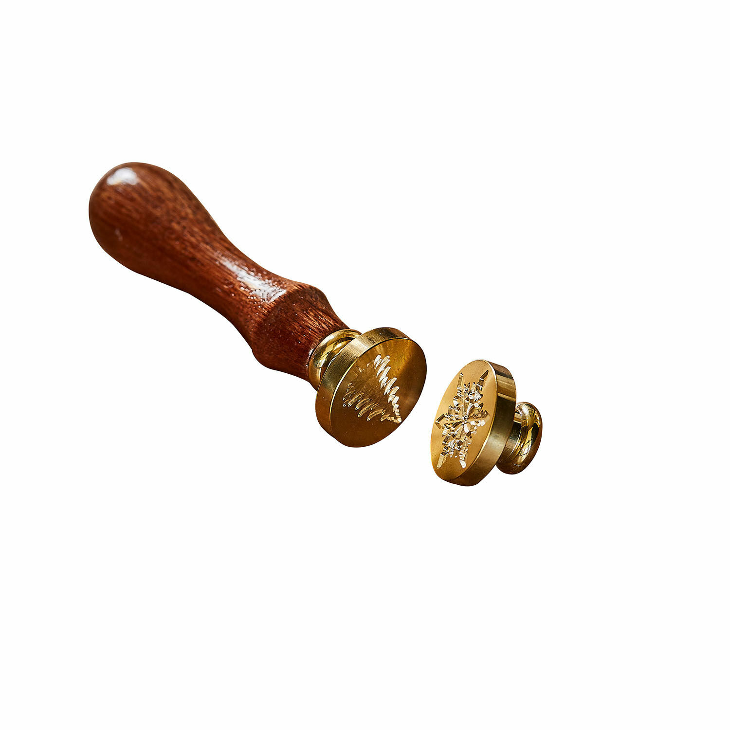 Lakstempel Movique Zegelstempel met houten handvat en verwisselbare messing koppen met kerstmotieven
