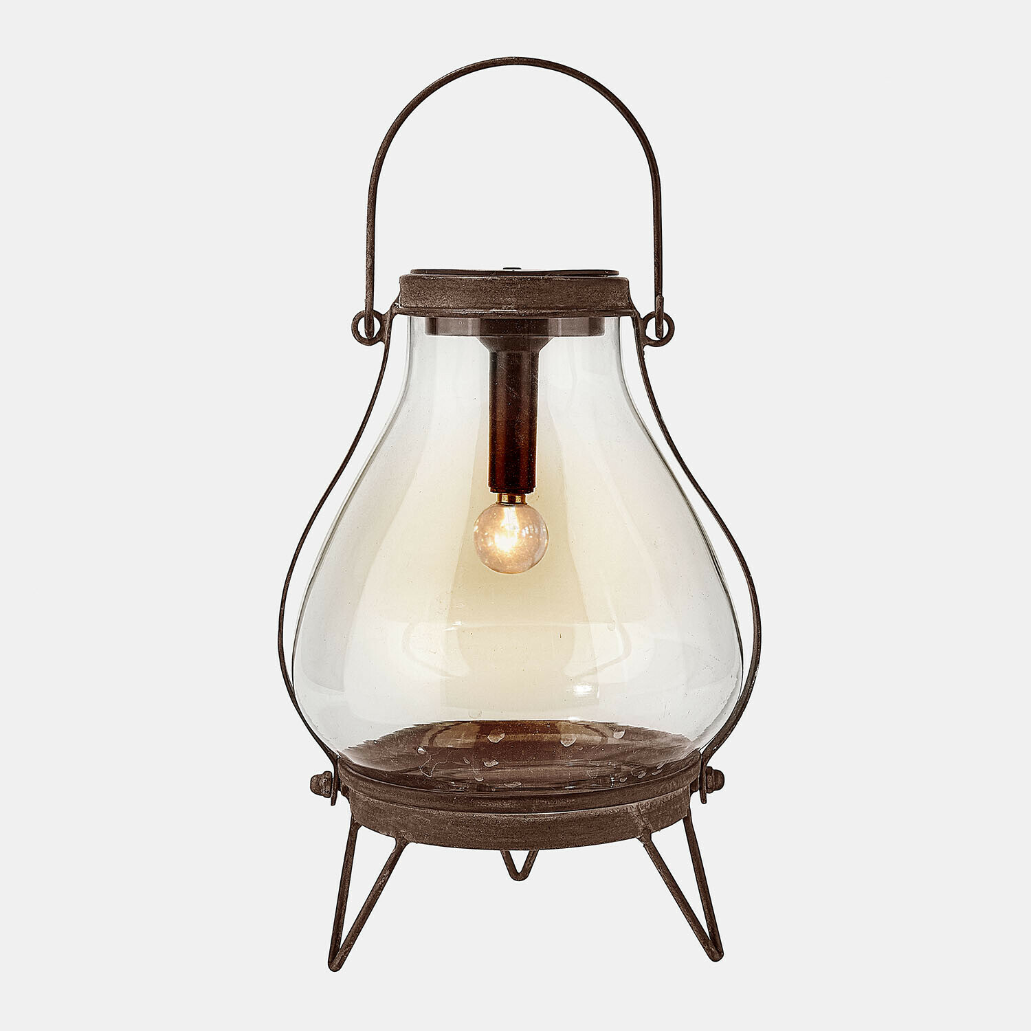 Lantaarn op zonne-energie Scarron Lantaarn van zwart metaal en glas met gloeilamp, decoratieve lamp voor binnen en tuin