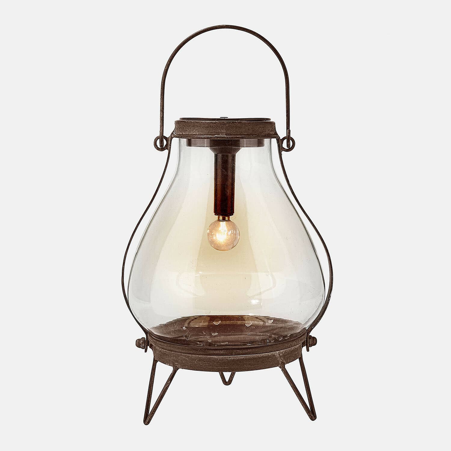 Lantaarn op zonne-energie Scarron Lantaarn van zwart metaal en glas met gloeilamp, decoratieve lamp voor binnen en tuin